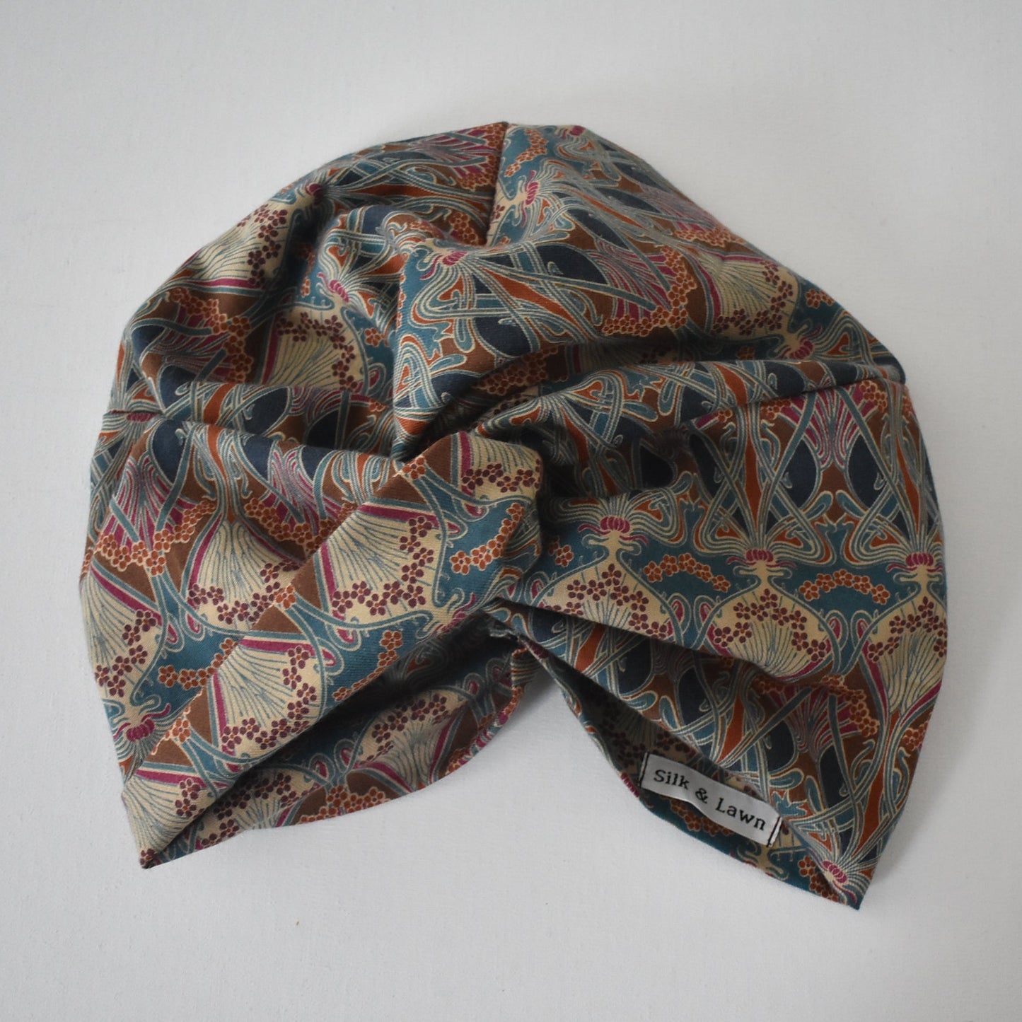 Little Susan Turban Hat in Ilanthe William Morris Liberty print in Lantana (cotton & wool blend)