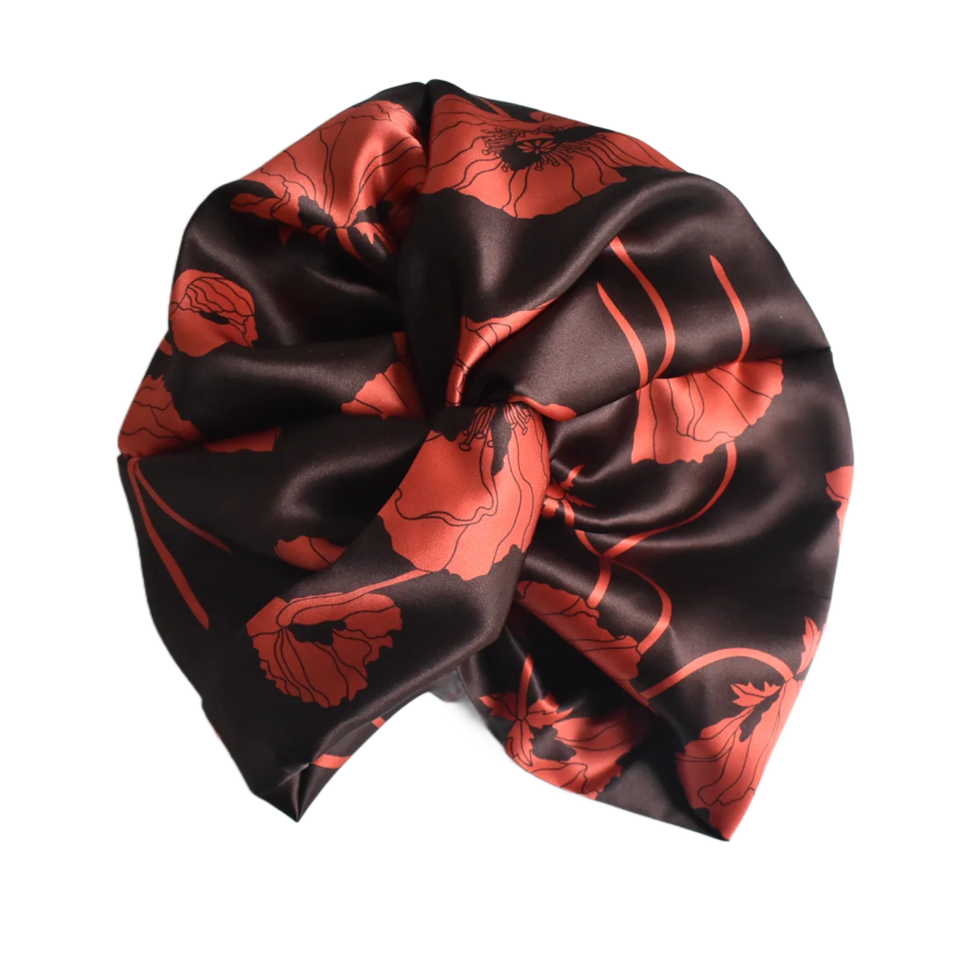 Little Susan Twisted Silk Turban & Head wrap - Liberty of London floral print on Red on Brown Silk Satin - Silk & Lawn