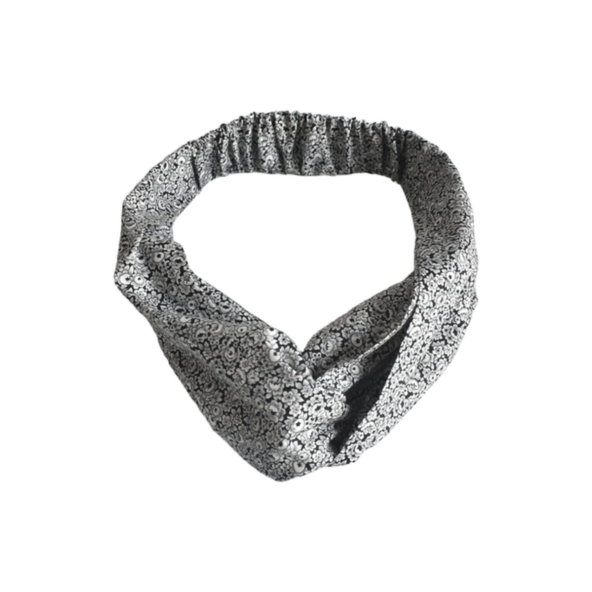 Ladies Twisted Turban Headband - Liberty Black & White Hibiscus Floral n Tana Lawn™ cotton