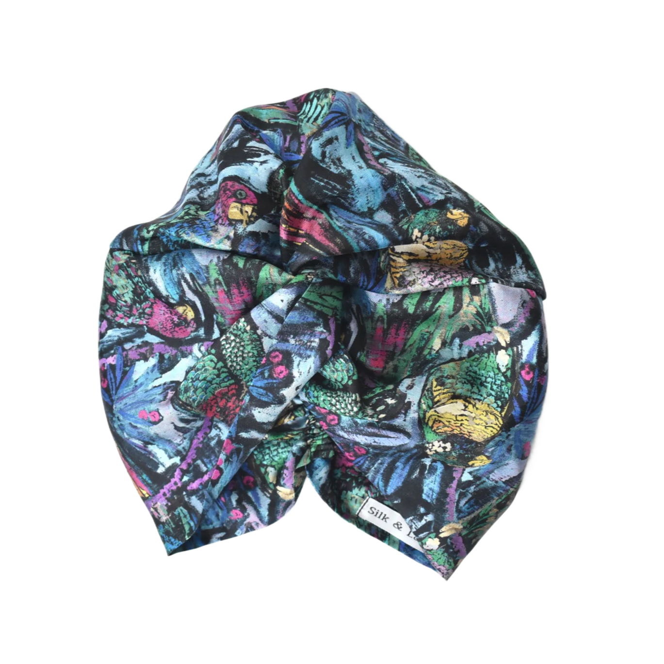 Little Susan Twisted Silk Turban & Head wrap - Liberty of London Blue Birds print in Twill Silk