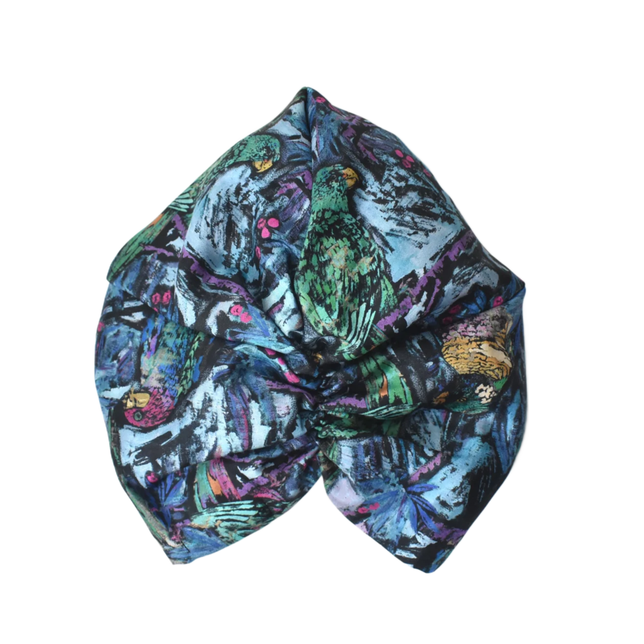 Little Susan Twisted Silk Turban & Head wrap - Liberty of London Blue Birds print in Twill Silk
