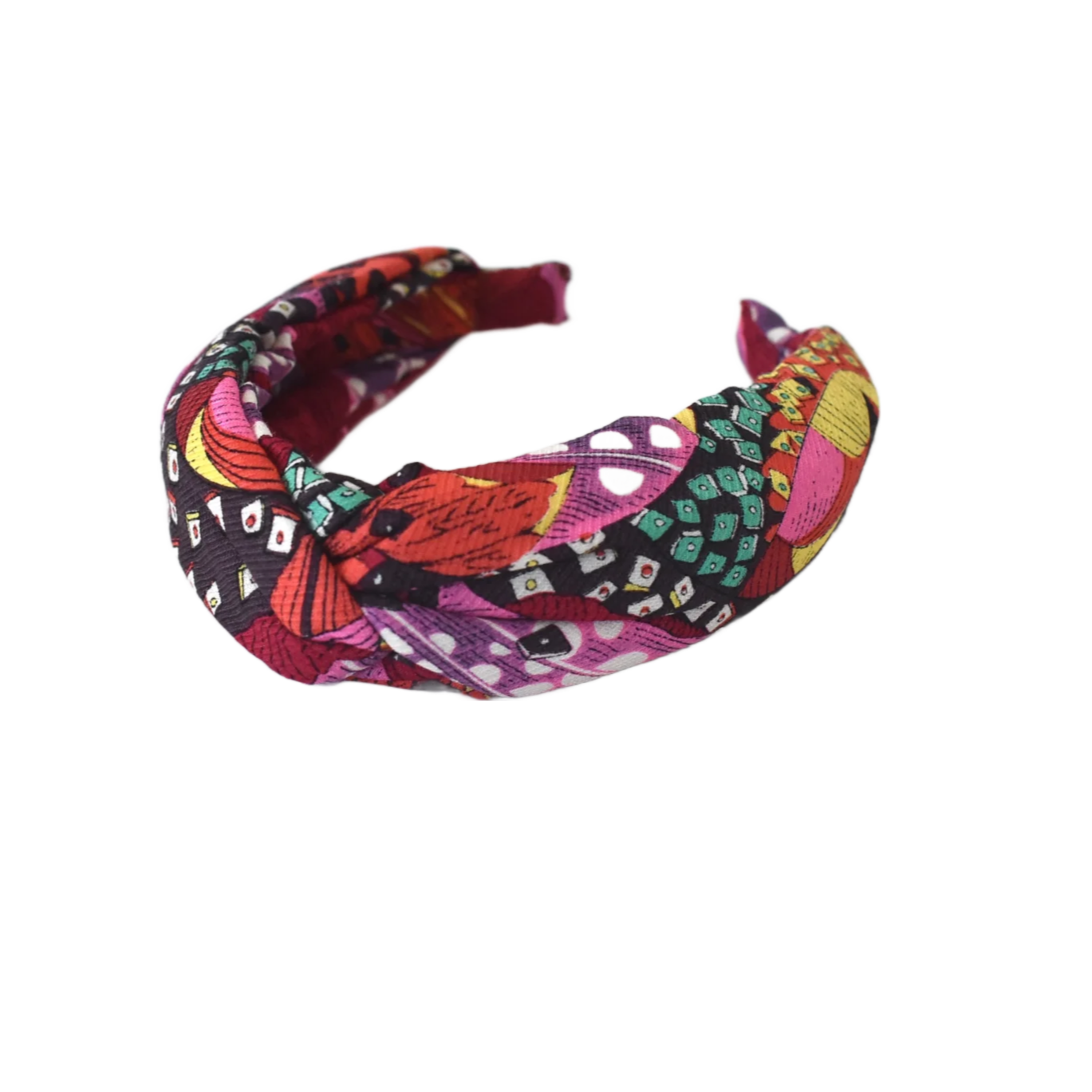 Luxury Silk & Wool Blend Twisted or Knot Alice band in Vintage red multi graphic Liberty of London