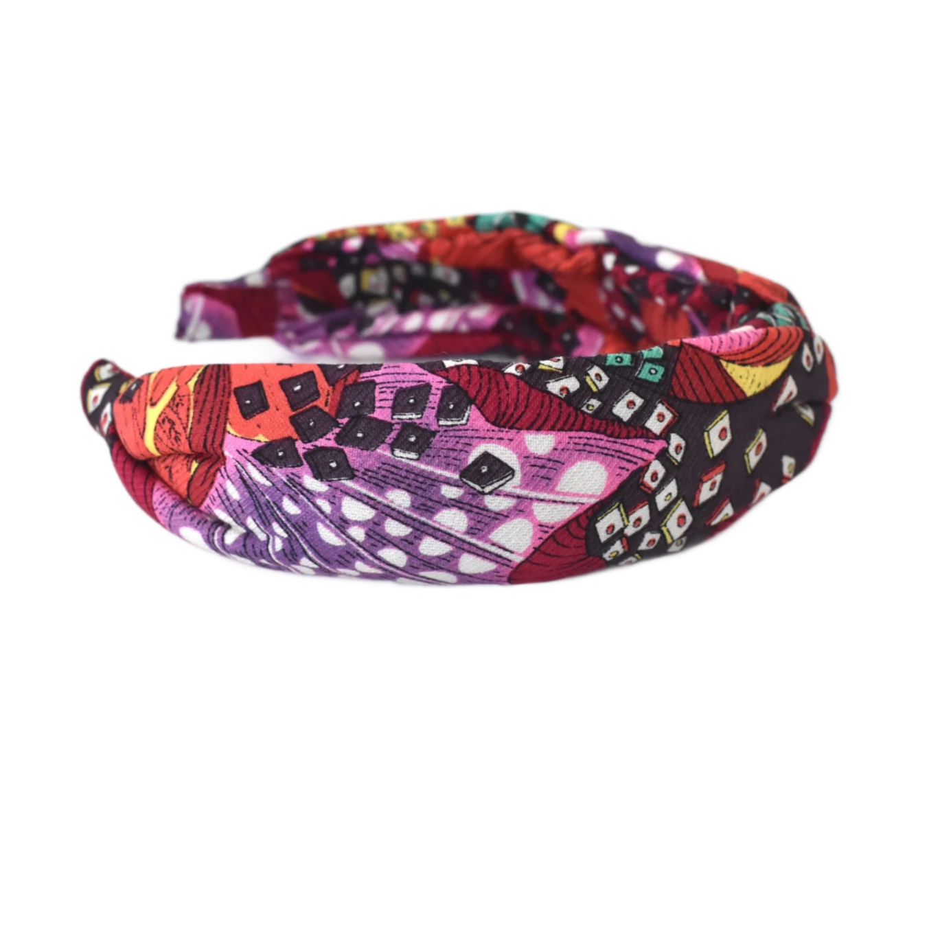 Luxury Silk & Wool Blend Twisted or Knot Alice band in Vintage red multi graphic Liberty of London