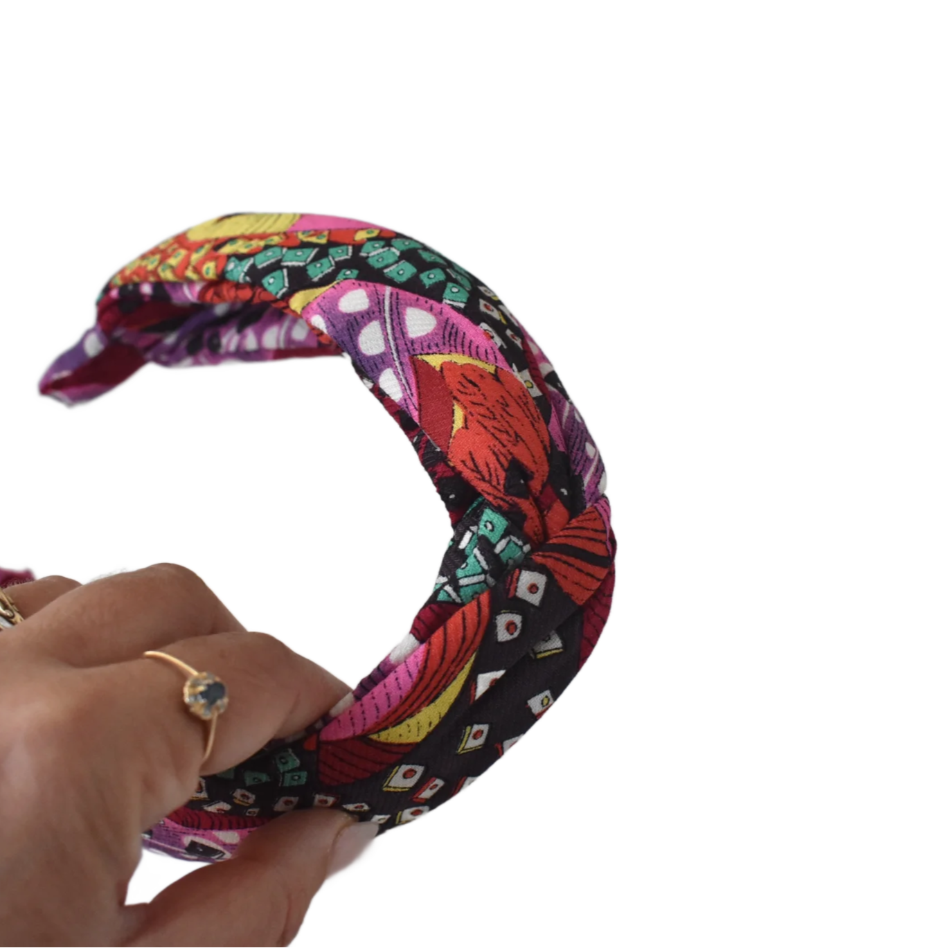 Luxury Silk & Wool Blend Twisted or Knot Alice band in Vintage red multi graphic Liberty of London