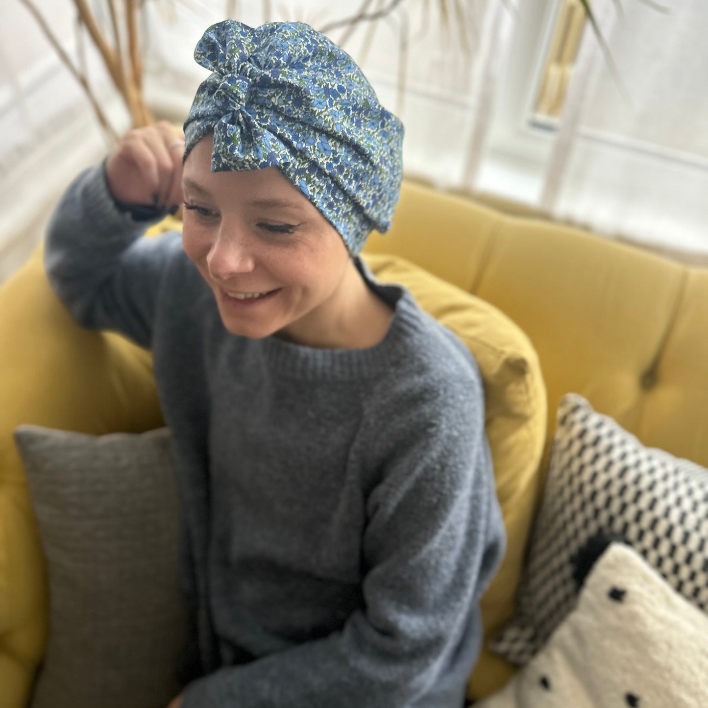 Ladies Turban Hat - Liberty of London Classic Blue Poppy floral print
