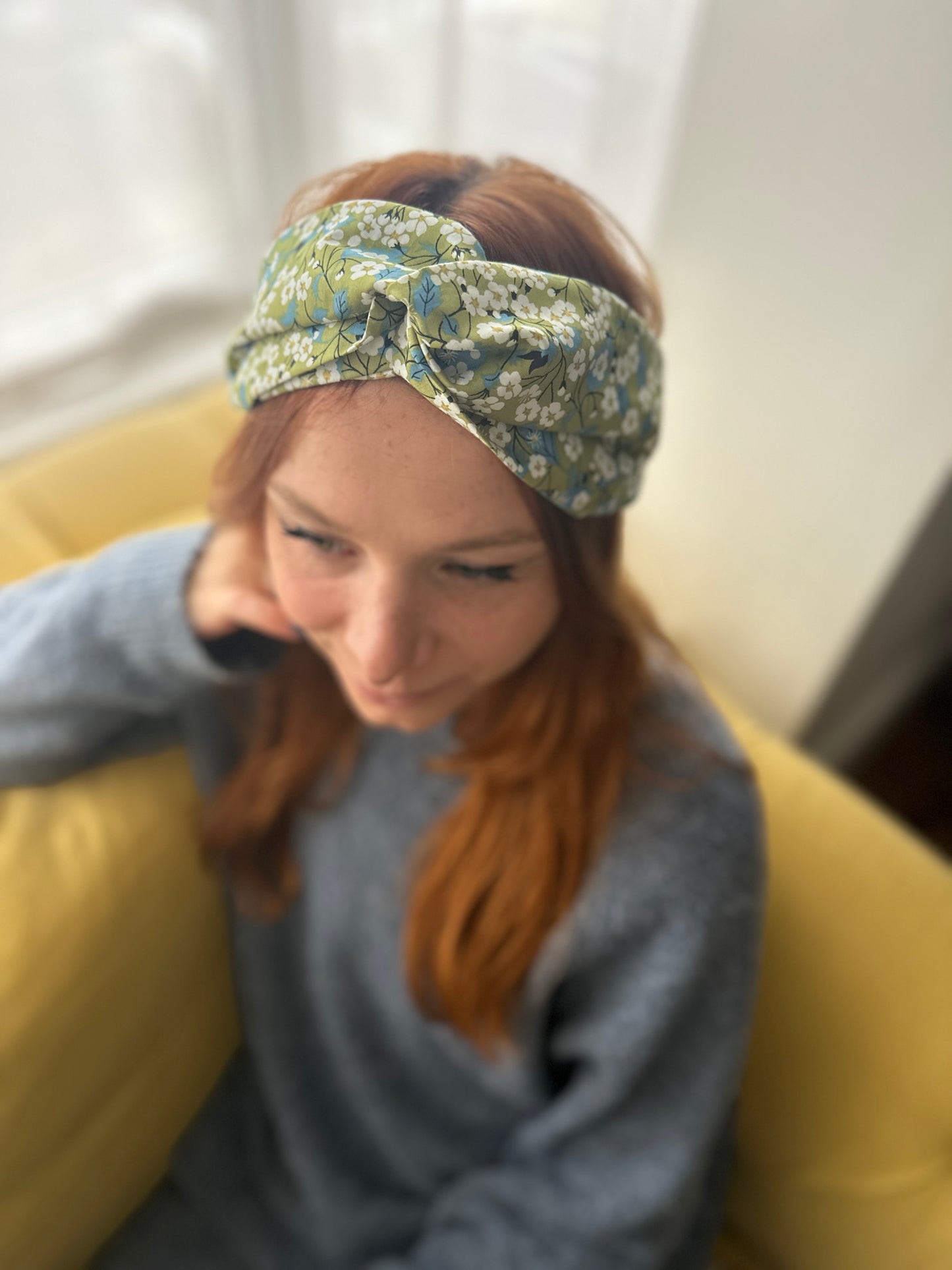 Twisted Turban Headband - Liberty of London Green Mitsi print