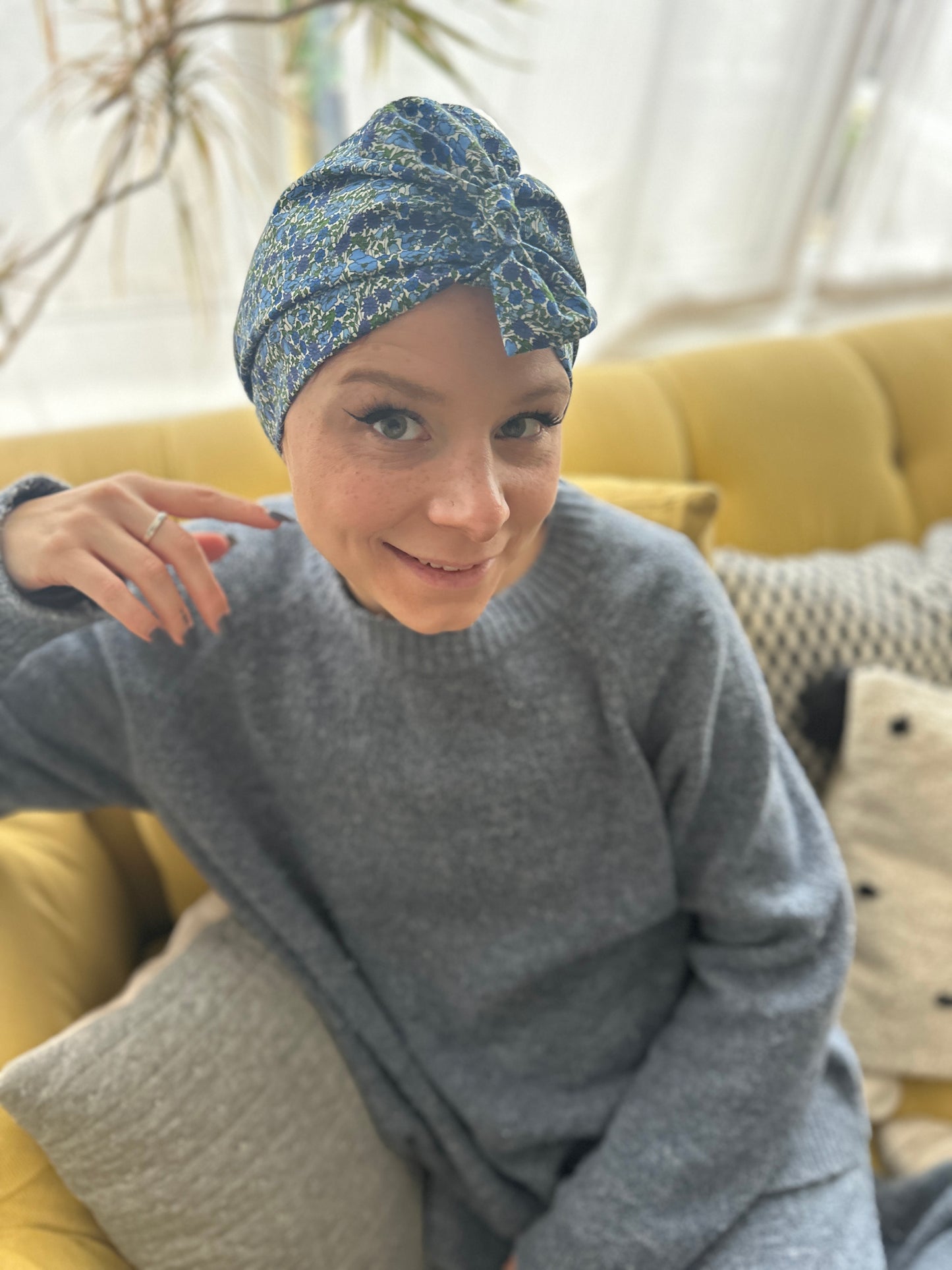 Ladies Turban Hat - Liberty of London Classic Blue Poppy floral print