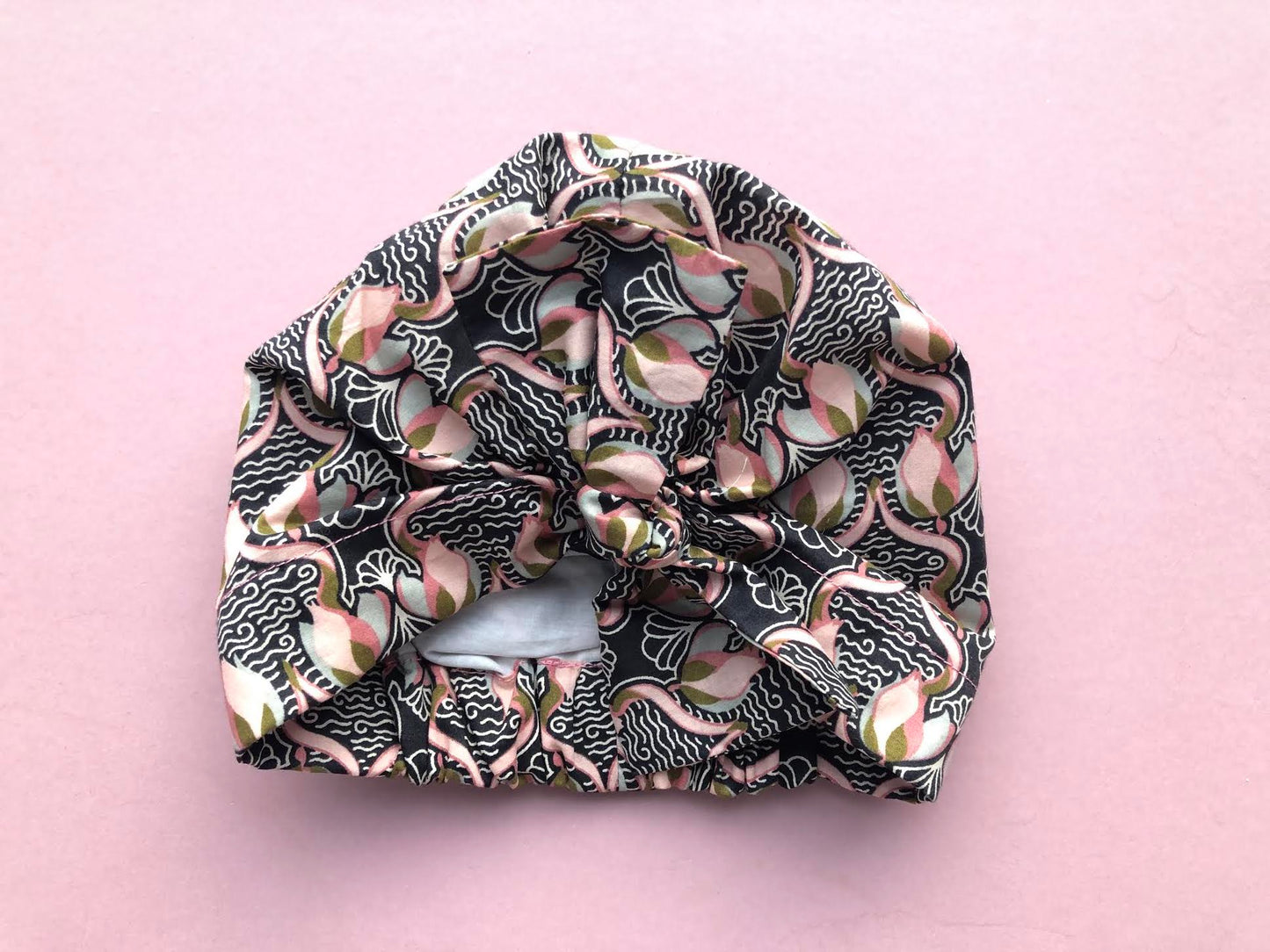 Little Land Girl Baby Hat - Liberty of London Pink and Black Rose Floral- Limited Edition - Tot Knots of Brighton