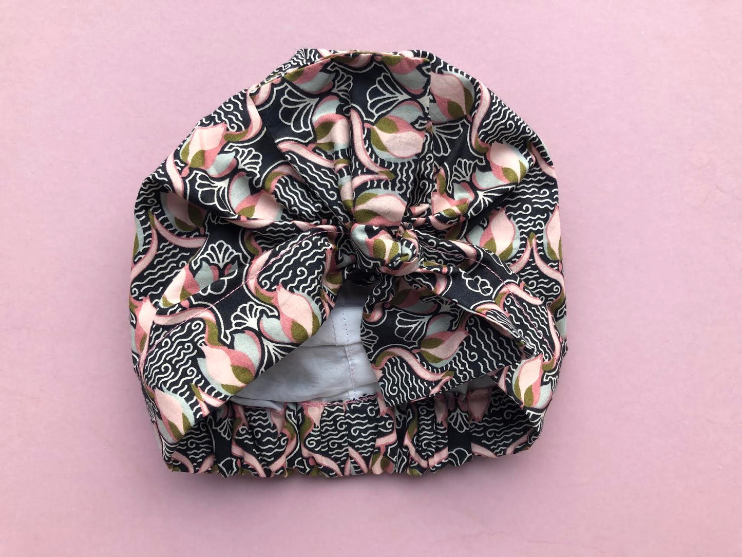 Little Land Girl Baby Hat - Liberty of London Pink and Black Rose Floral- Limited Edition - Tot Knots of Brighton