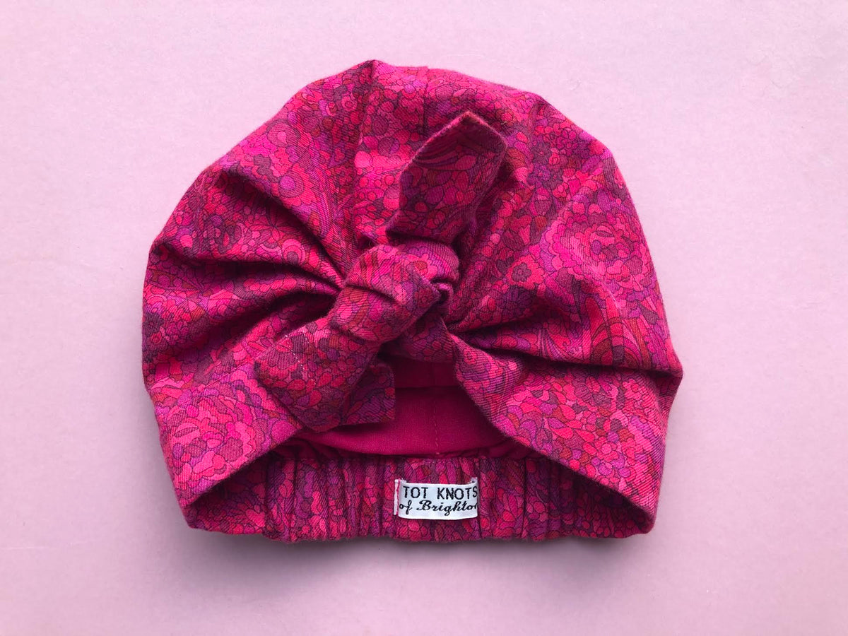 Ladies Turban Hat - Bright Pink graphic Liberty of London print in Lantana fabric - Silk & Lawn