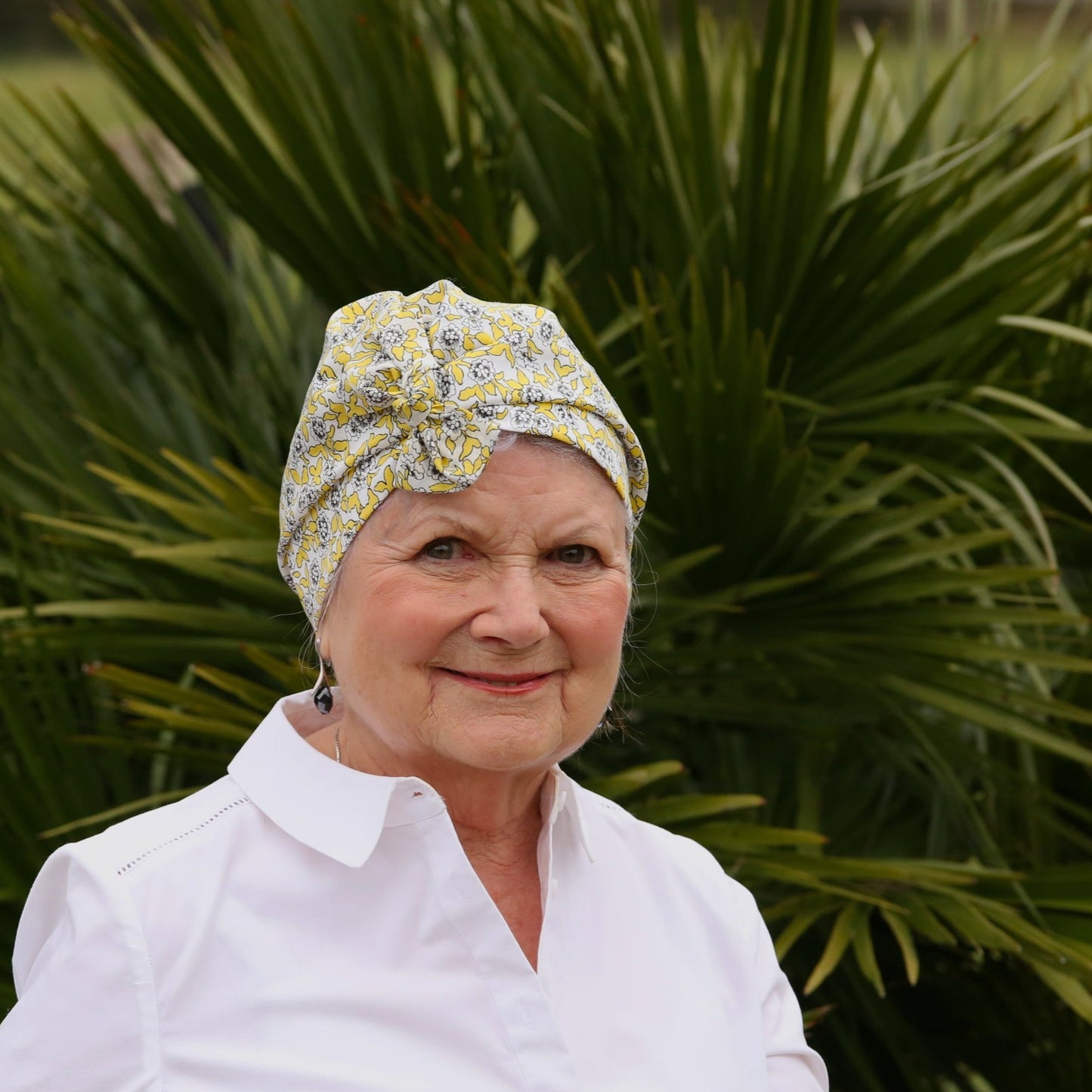 Ladies Turban Hat - Liberty of London Yellow and Black Floral Dinisty - Tot Knots of Brighton
