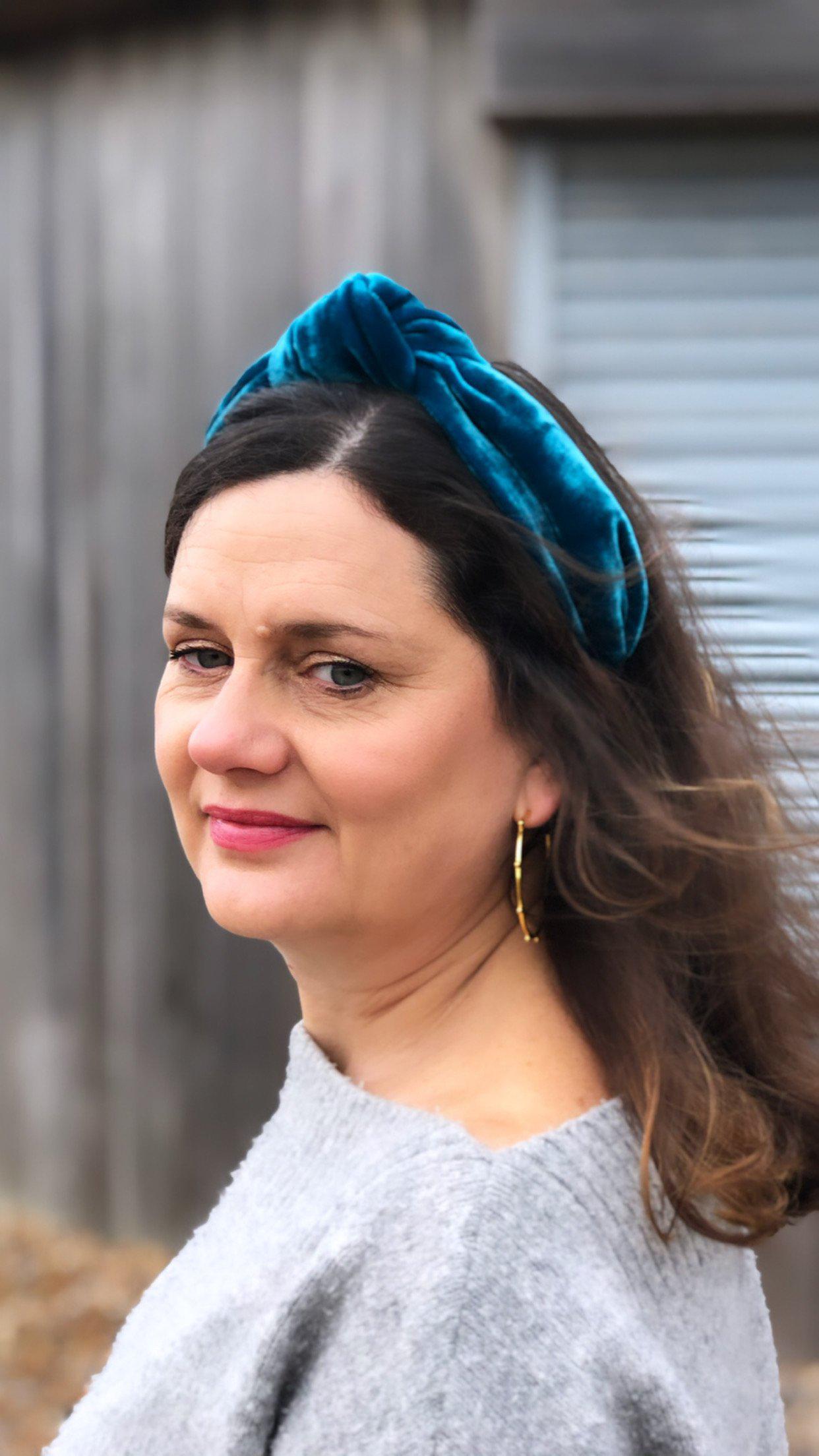 Classic Knot headband - Teal Silk Velvet - Tot Knots of Brighton