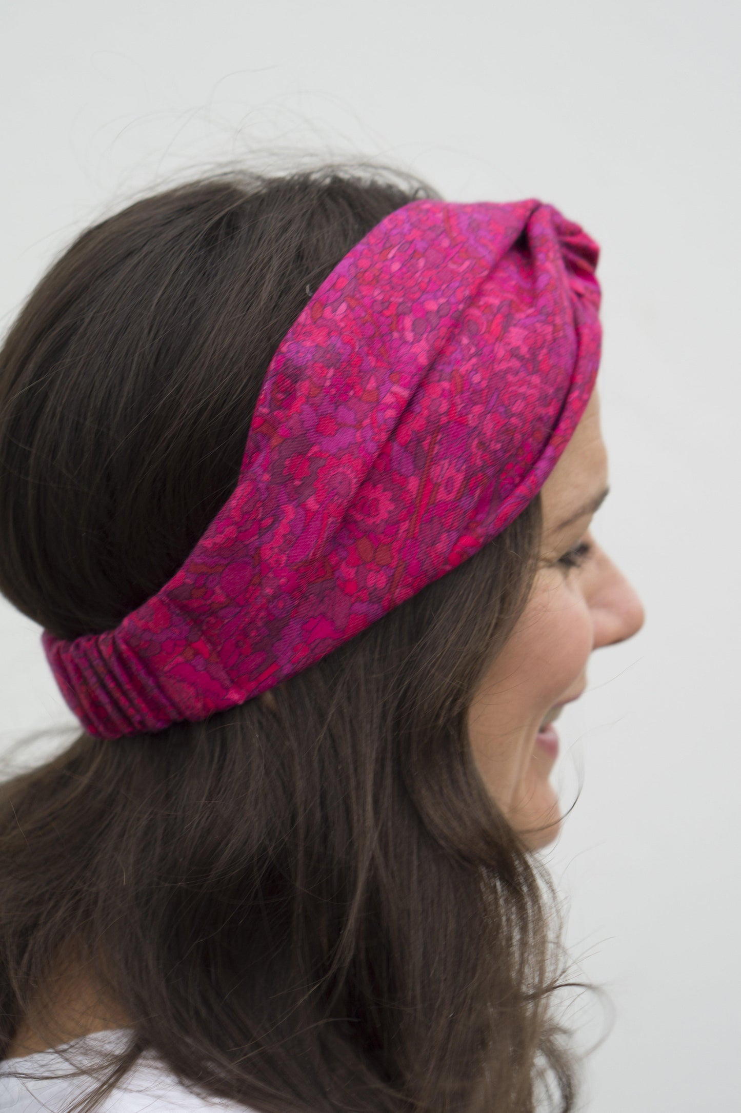 Bright Pink Graphic Twisted Turban hairband and neck scarf in Liberty of London - Silk & Lawn
