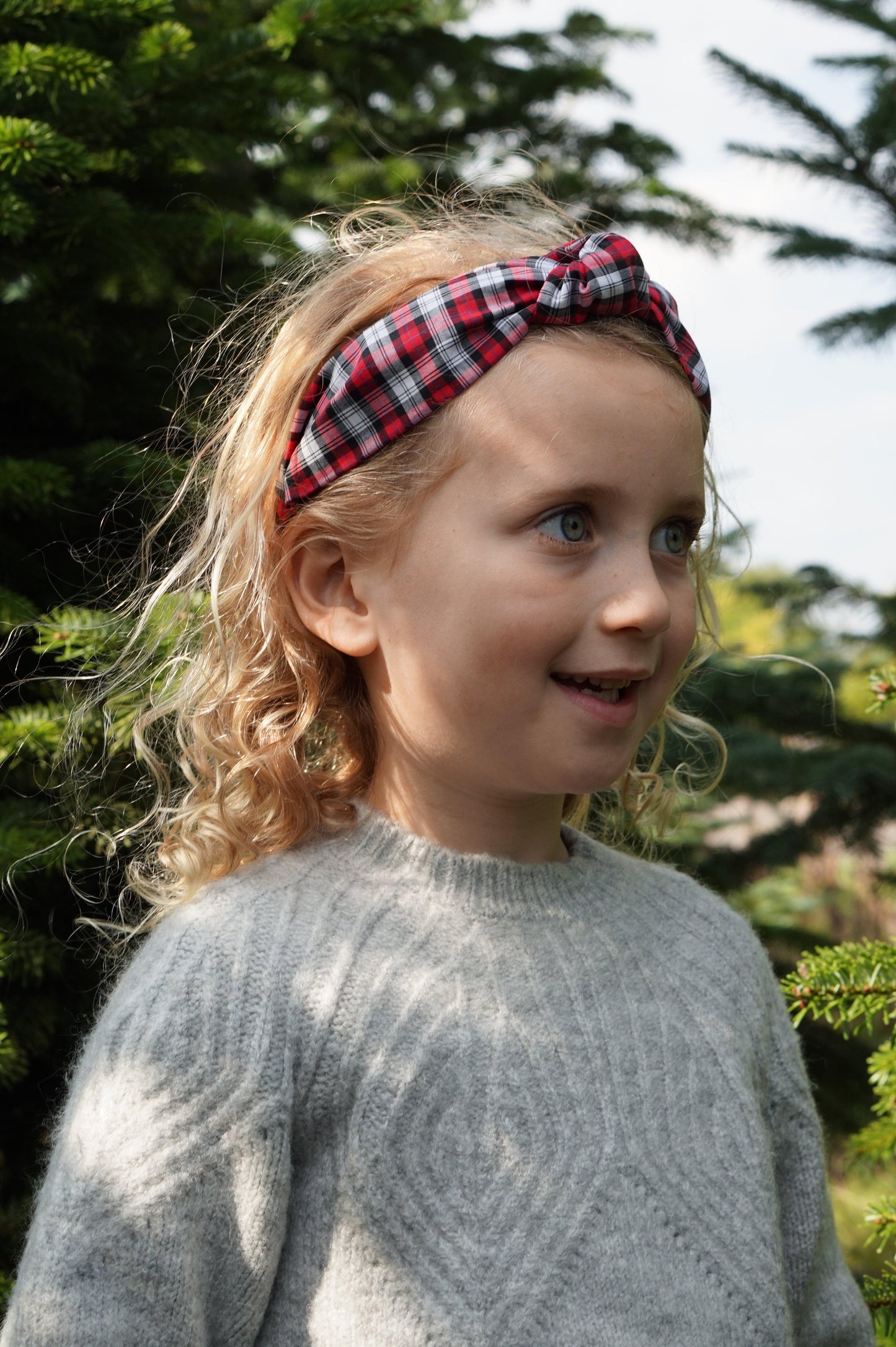 Kids Knot Alice band - Liberty Red and Black Check print