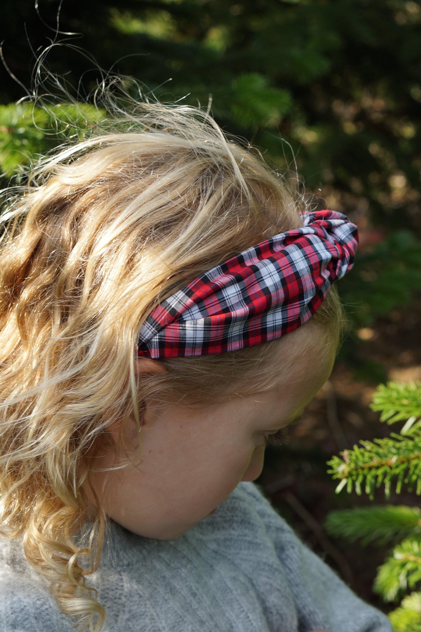 Kids Knot Alice band - Liberty Red and Black Check print