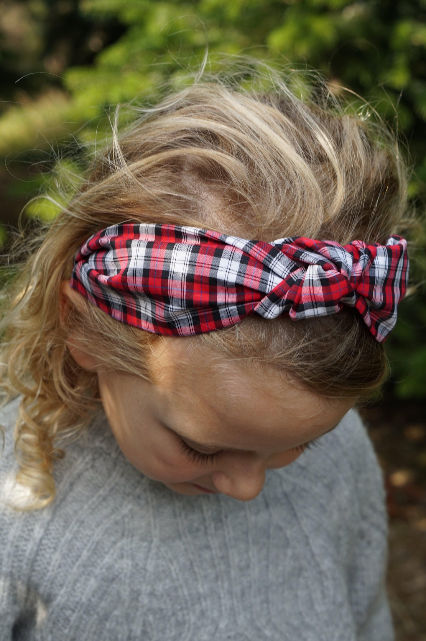 Kids Knot Alice band - Liberty Red and Black Check print