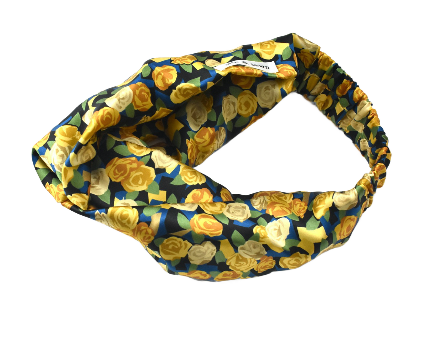 Silk Twisted Turban hairband in Liberty of London Stone Garden Yellow Roses - 100% Silk-Satin