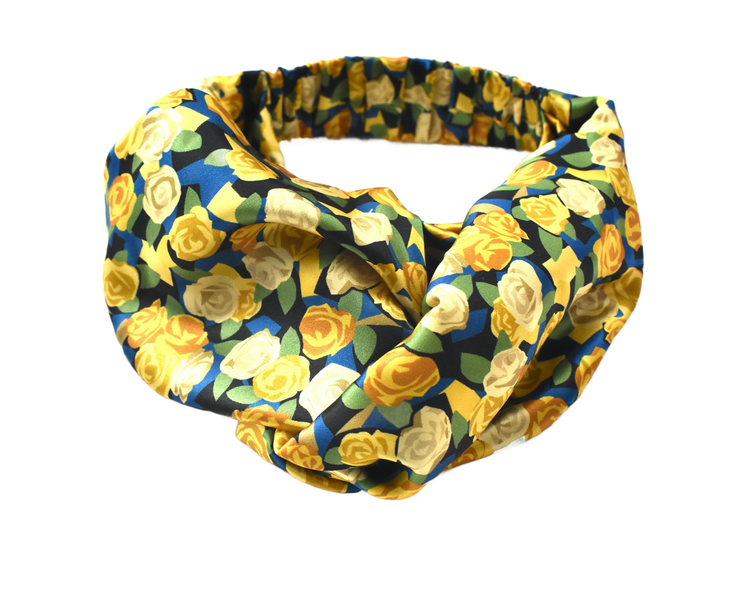 Silk Twisted Turban hairband  in Liberty of London Stone Garden Yellow Roses - 100% Silk-Satin