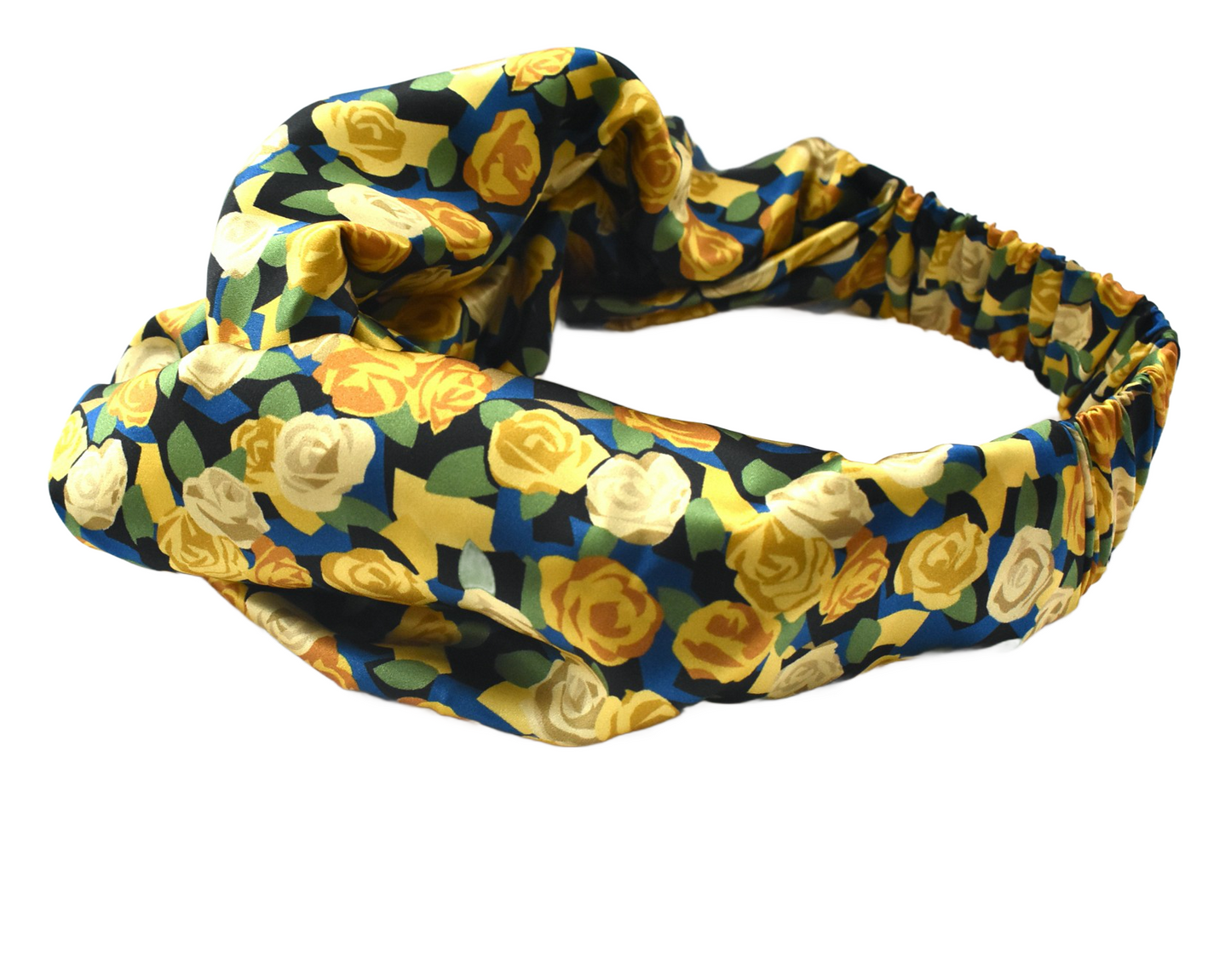 Silk Twisted Turban hairband in Liberty of London Stone Garden Yellow Roses - 100% Silk-Satin