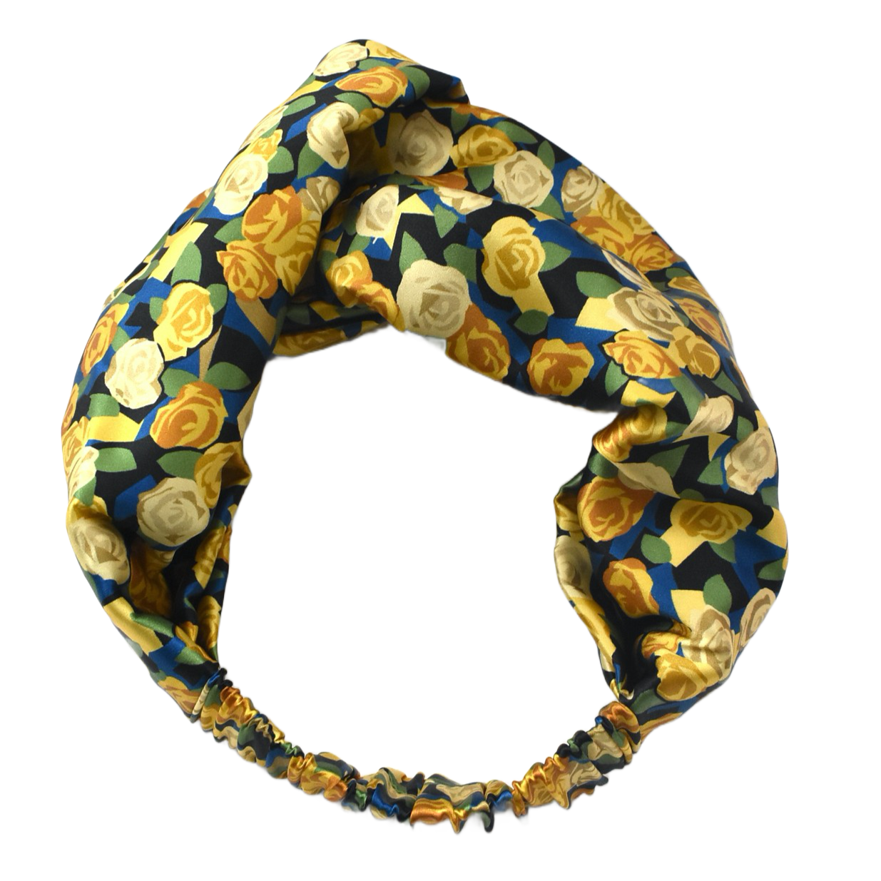 Silk Twisted Turban hairband  in Liberty of London Stone Garden Yellow Roses - 100% Silk-Satin