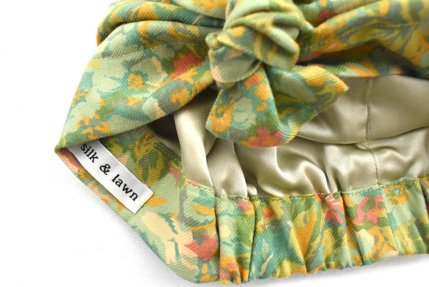 Ladies Turban Hat - Liberty of London Clydella Green Floral print in Vintage Lantana