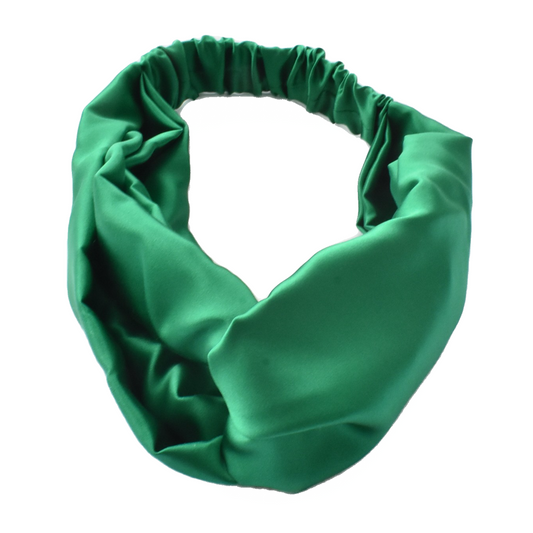 Silk Twisted Turban hairband and neck scarf in Emerald Green Mulberry Silk - 100% pure silk satin