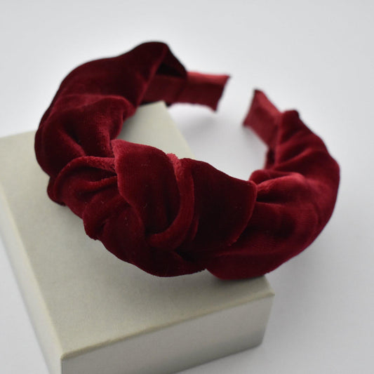 Classic Knot head band - Ruby & Ox Blood Red Velvet - Tot Knots of Brighton