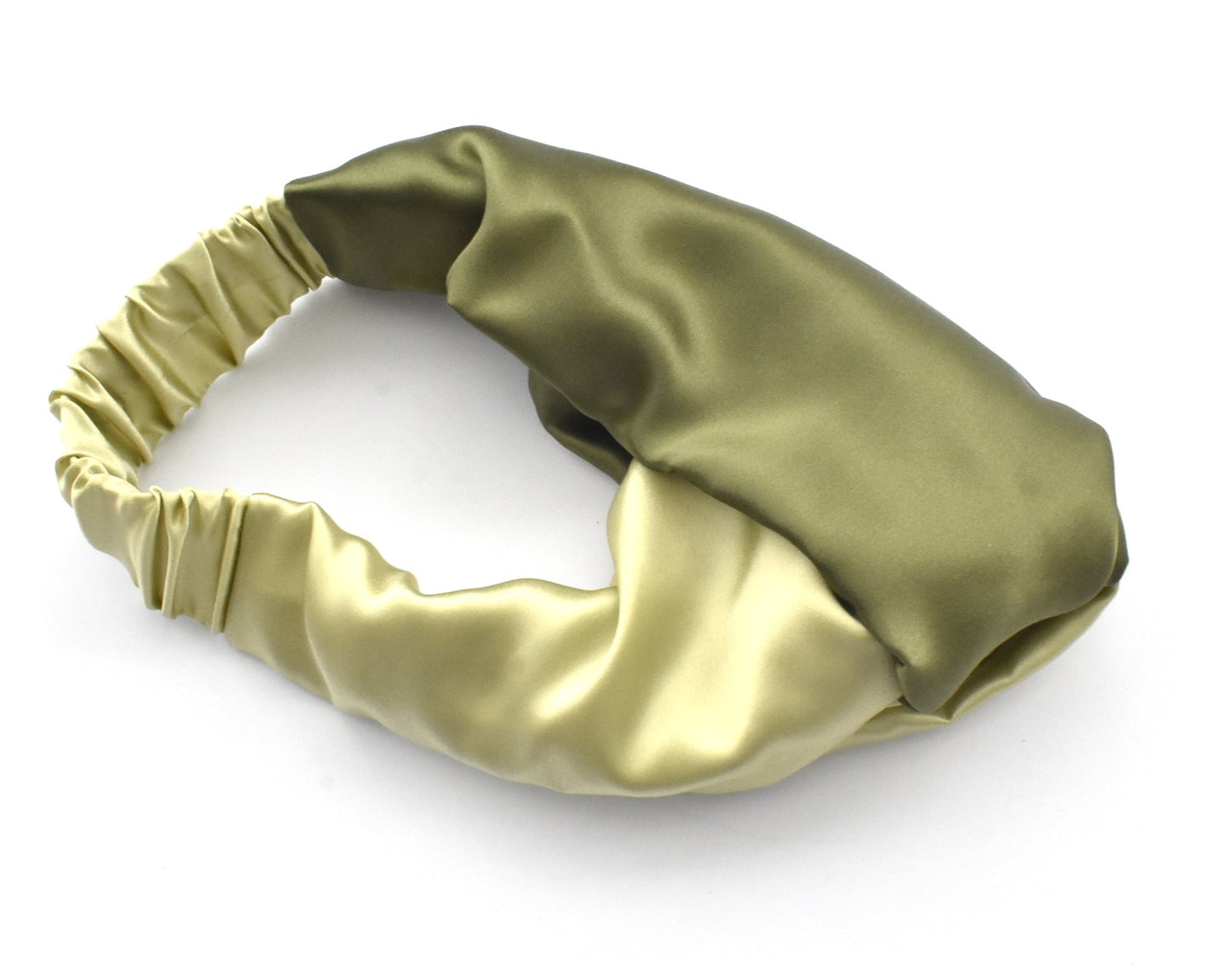 Two tone Moss and Lime Green Split Twisted Turban hairband and neck scarf in Mulberry Silk - 100% pure silk satin