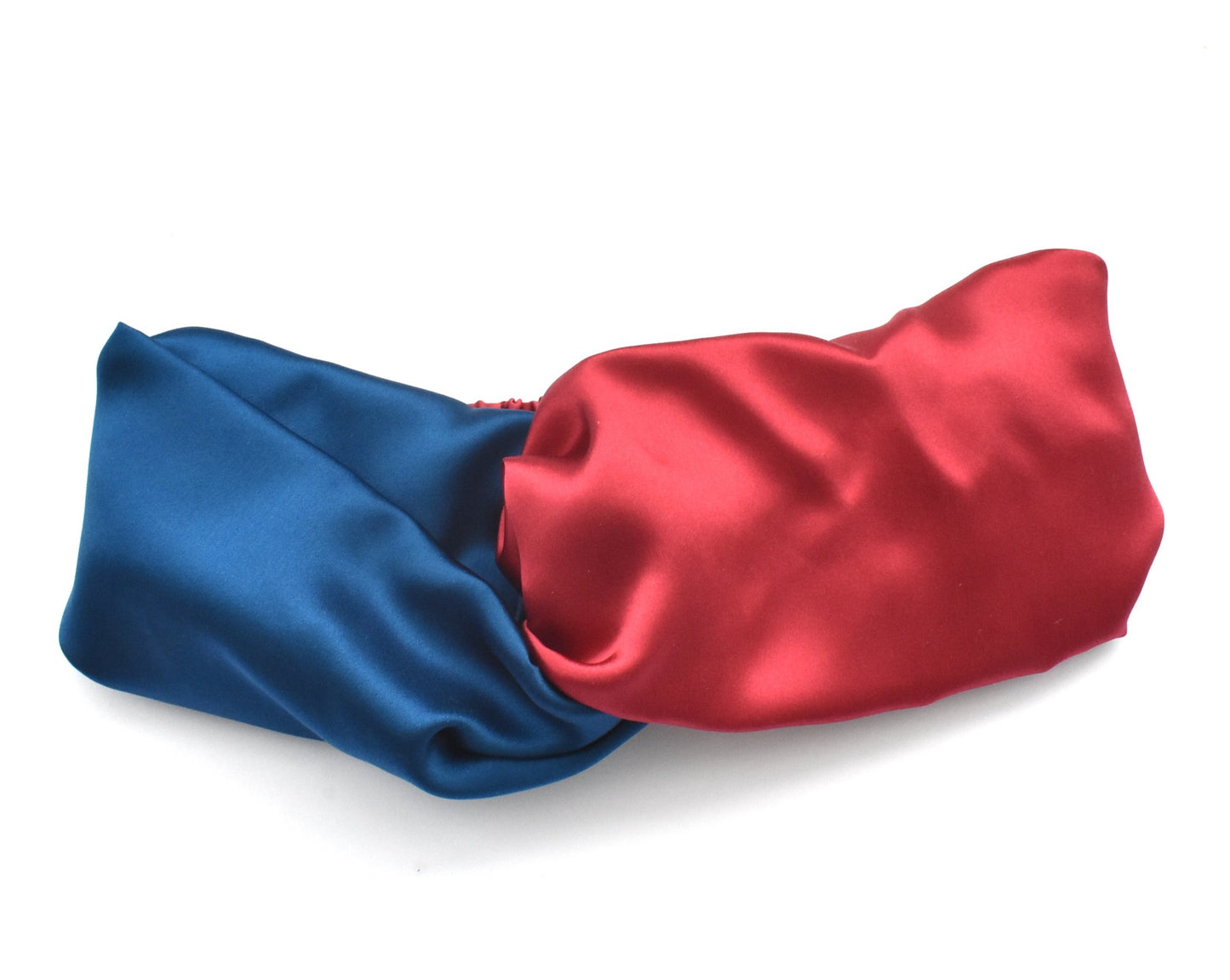 Blue & Red Split Twisted Turban hairband and neck scarf in Mulberry Silk - 100% pure silk satin