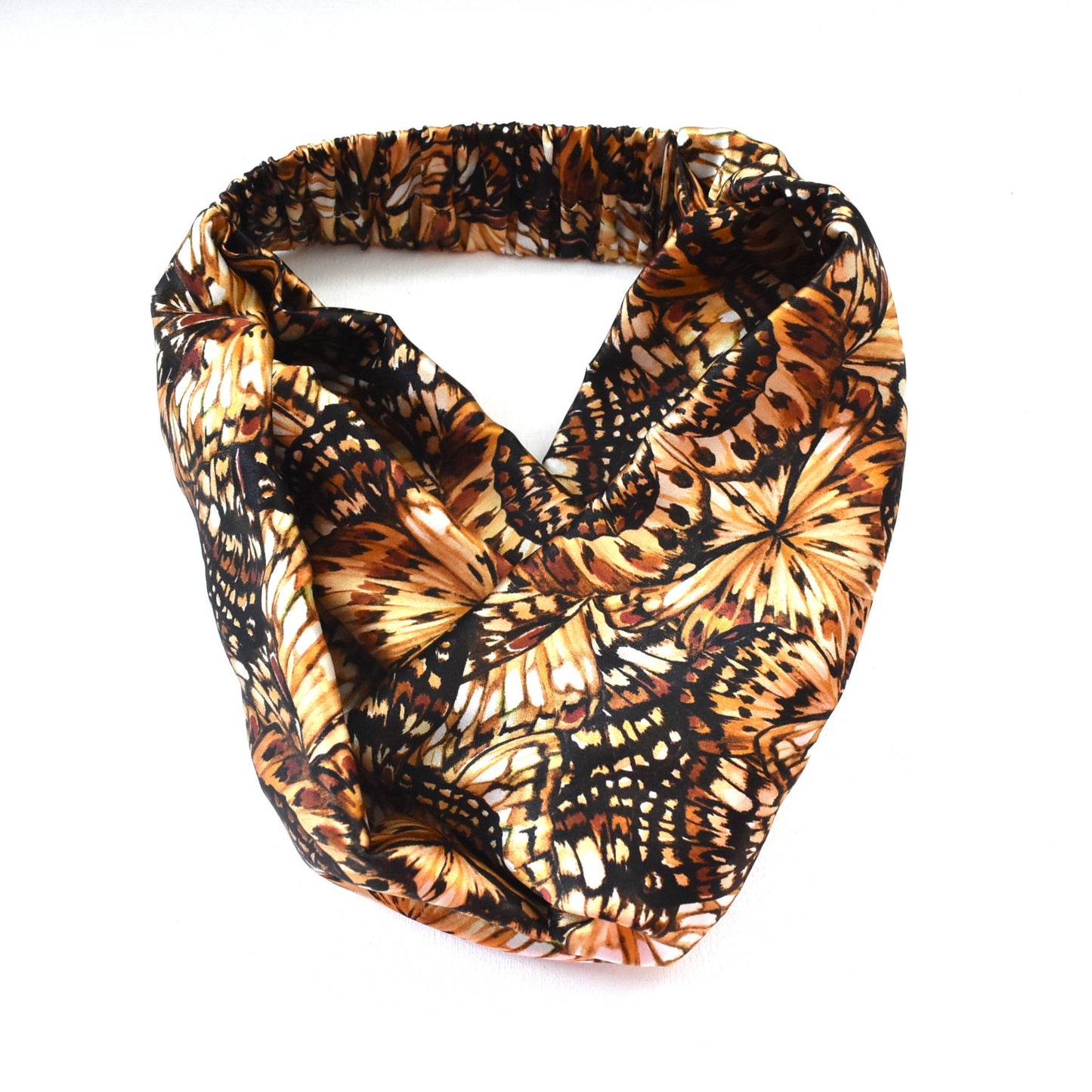 Silk Twisted Turban hairband and neck scarf in Liberty of London Kaleidoscope in Brown Silk Satin - 100% silk