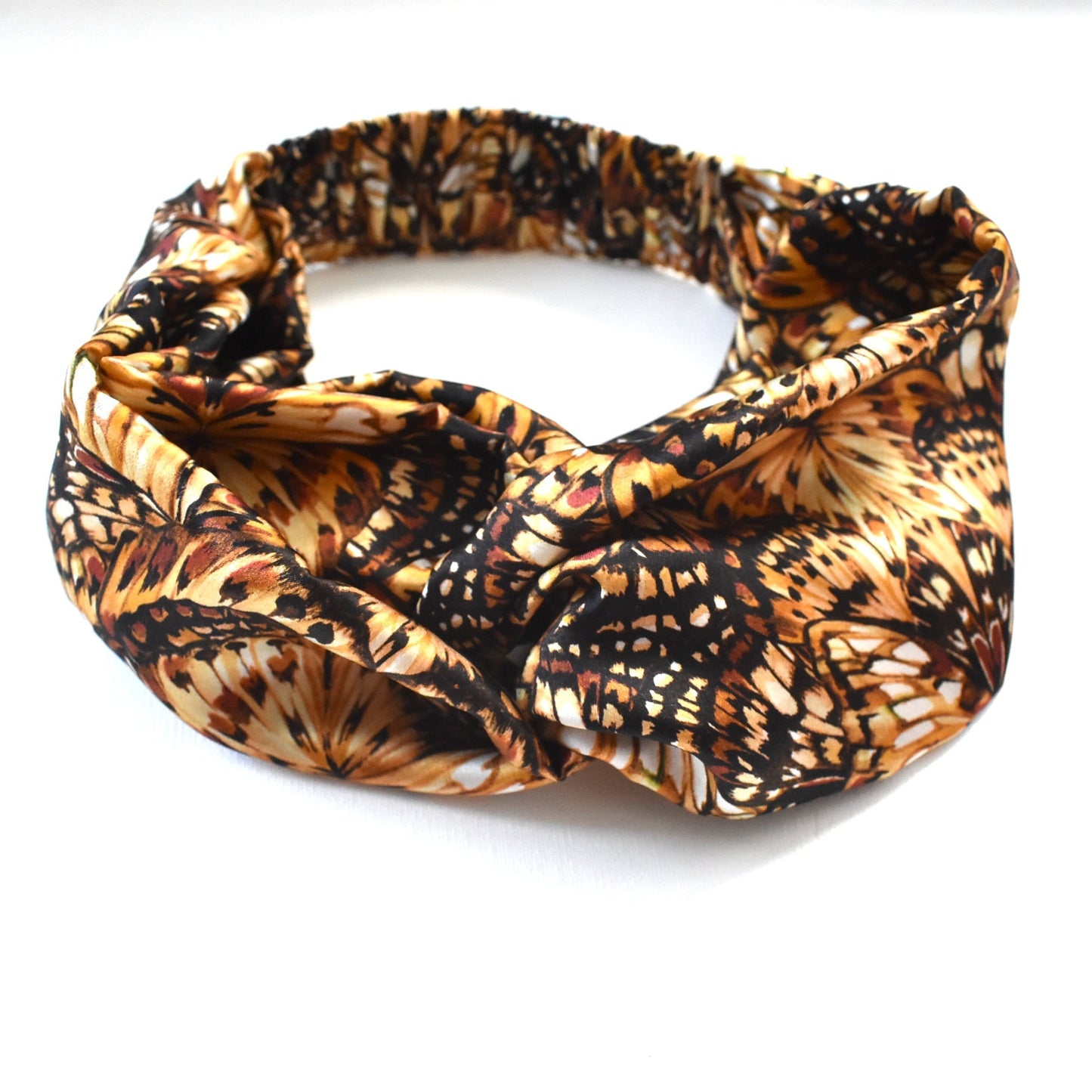 Silk Twisted Turban hairband and neck scarf in Liberty of London Kaleidoscope in Brown Silk Satin - 100% silk