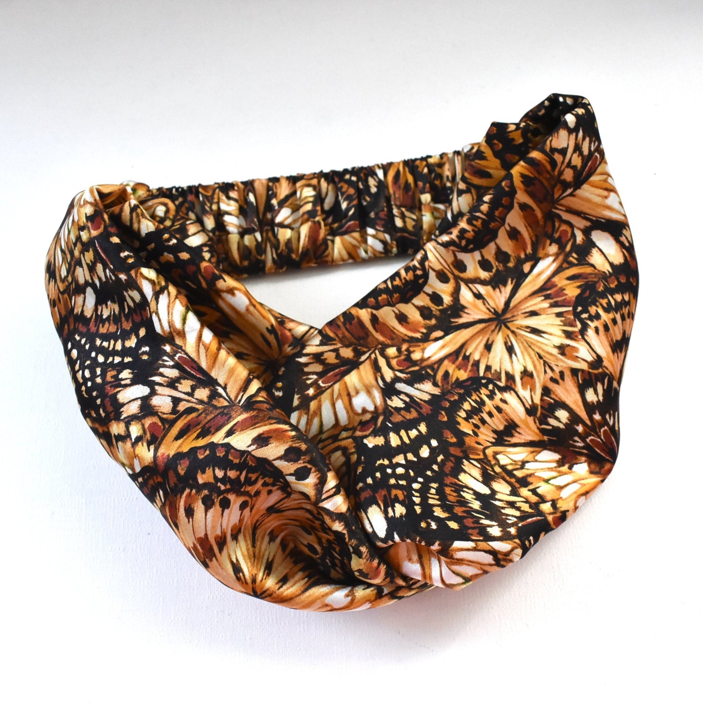 Silk Twisted Turban hairband and neck scarf in Liberty of London Kaleidoscope in Brown Silk Satin - 100% silk