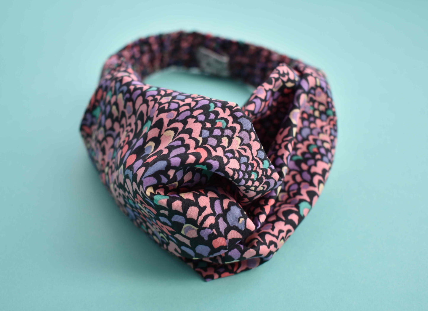Twisted Turban hairband in Purple Adriatic Feather print in Lantana Liberty of London fabric