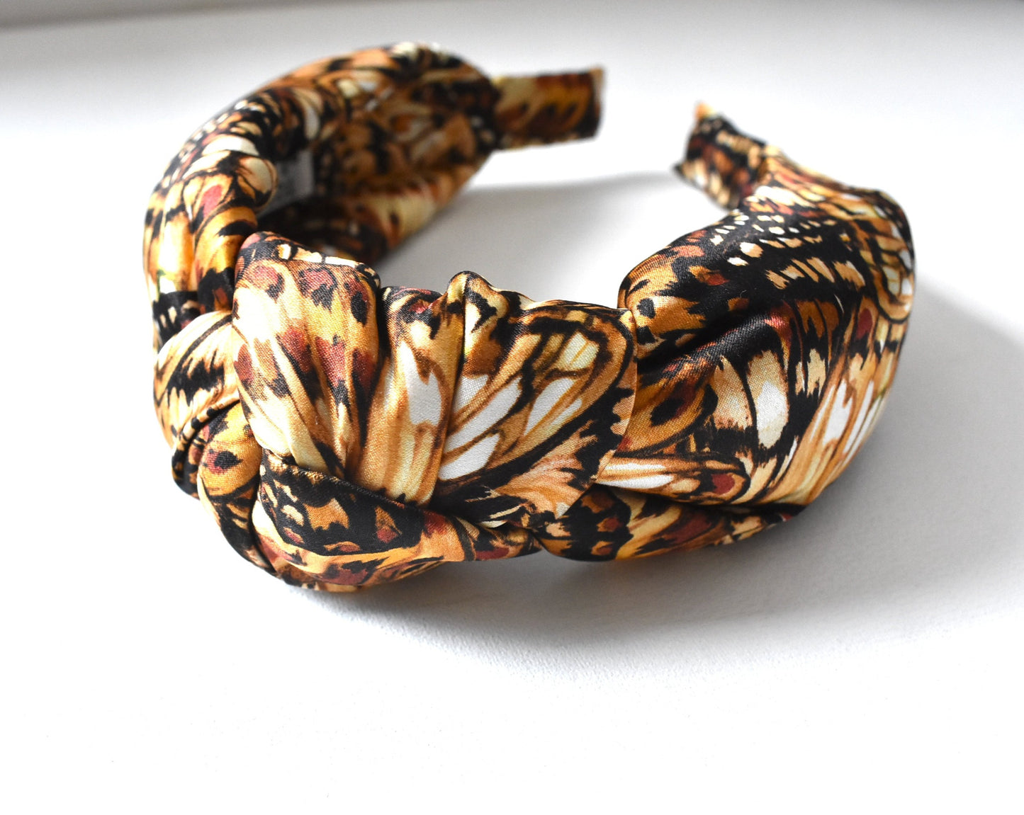 Luxury Silk Knot Alice band - Liberty of London Kaleidoscope in Brown Silk Satin