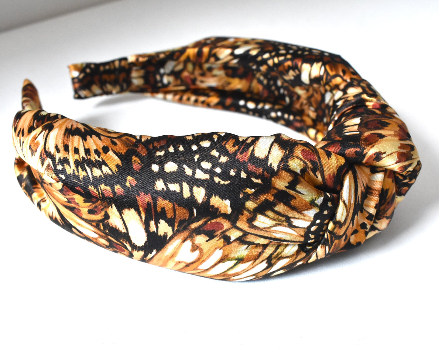 Luxury Silk Knot Alice band - Liberty of London Kaleidoscope in Brown Silk Satin