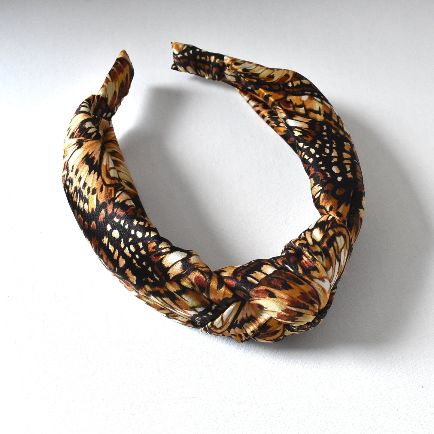Luxury Silk Knot Alice band - Liberty of London Kaleidoscope in Brown Silk Satin