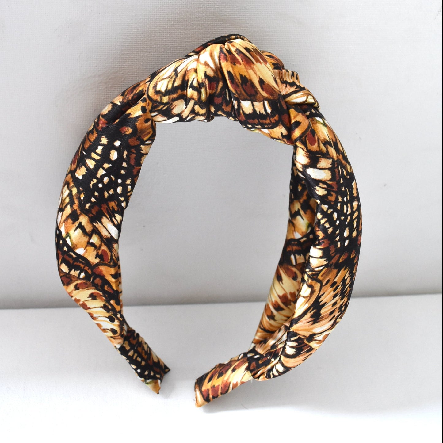Luxury Silk Knot Alice band - Liberty of London Kaleidoscope in Brown Silk Satin