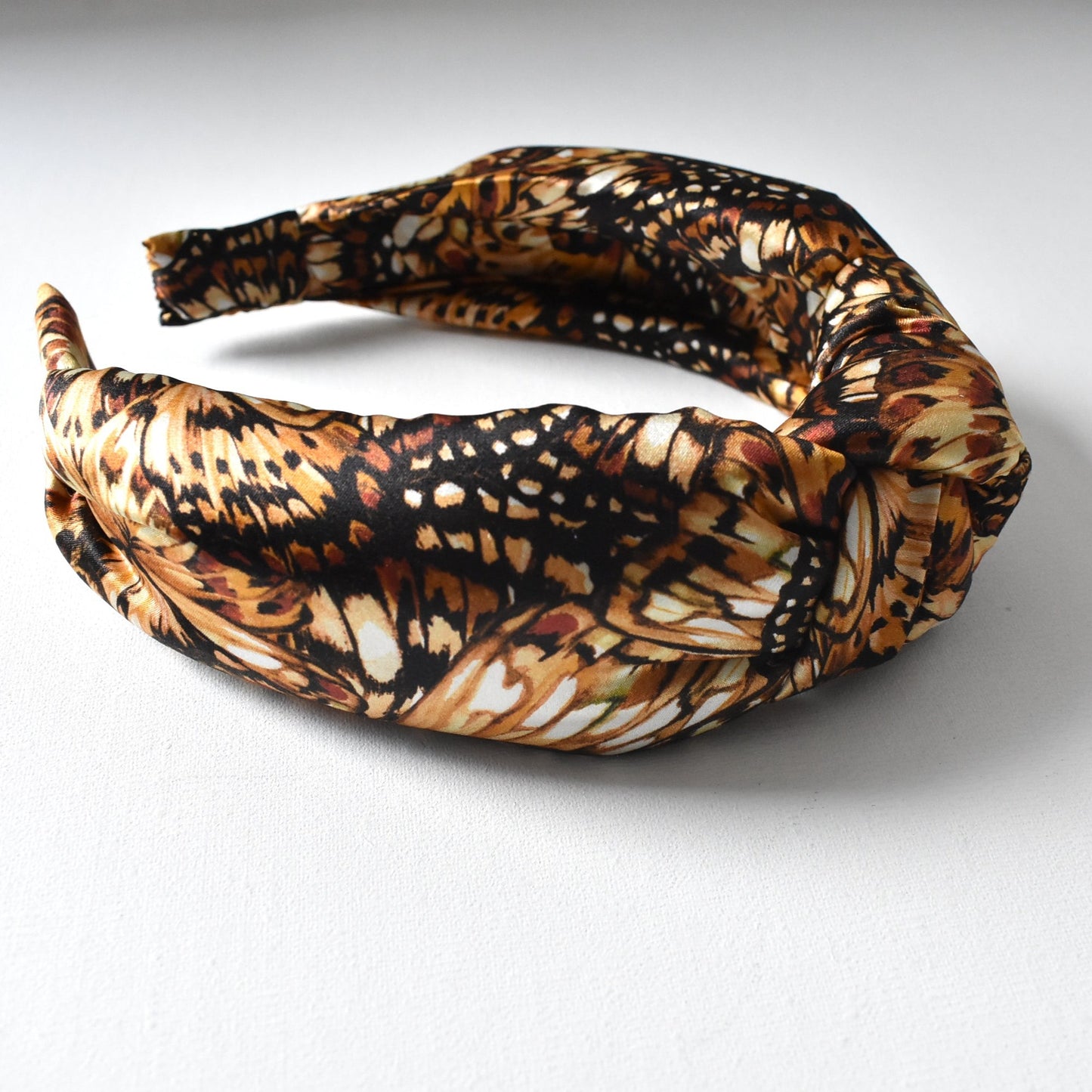 Luxury Silk Knot Alice band - Liberty of London Kaleidoscope in Brown Silk Satin