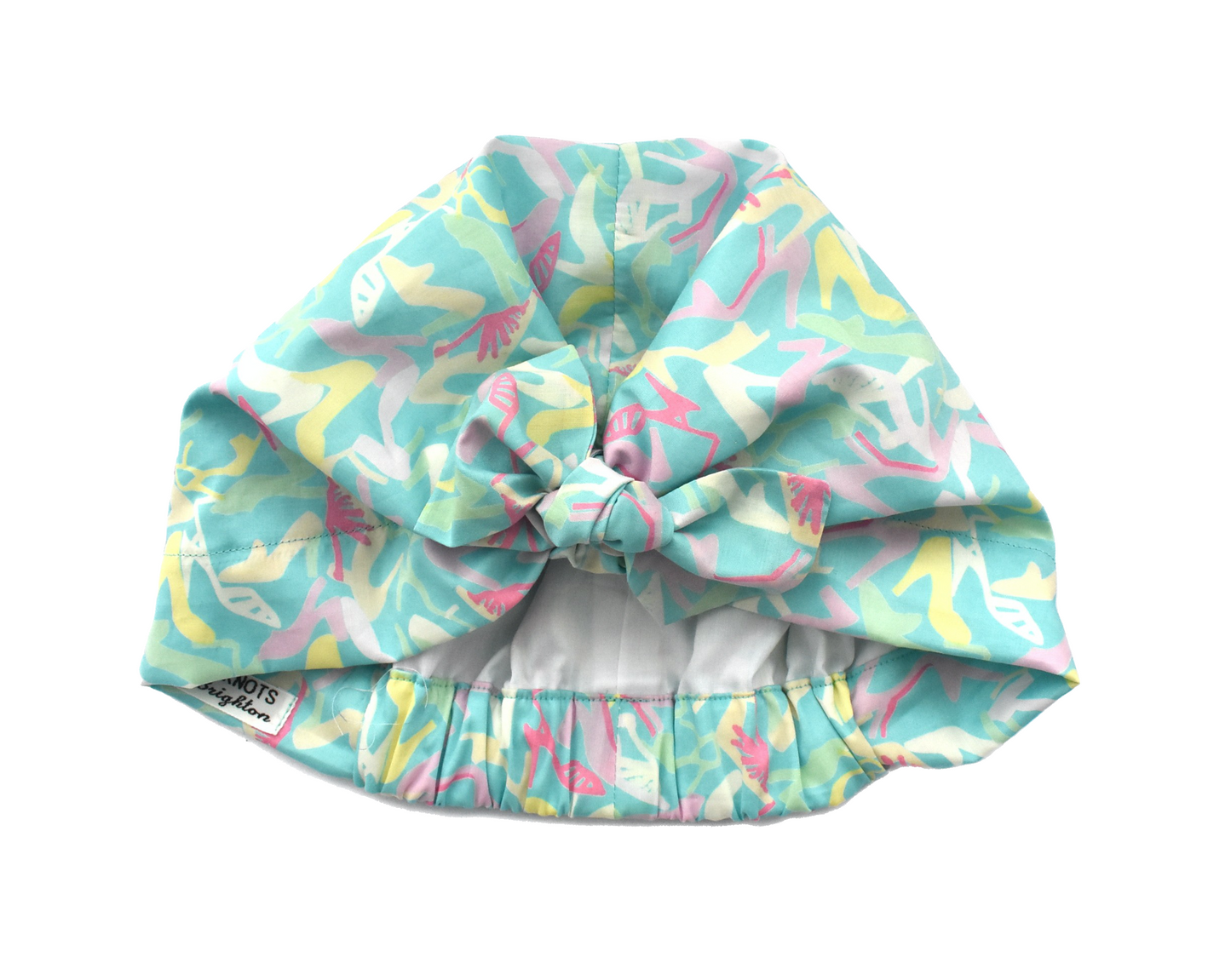 Ladies Turban Hat - Liberty of London Vintage Clara Aqua High Heels print