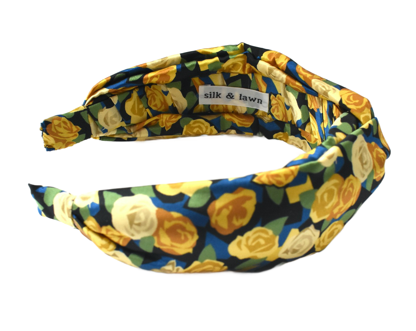 Silk Twisted Alice band - Liberty of London Stone Garden Yellow Rose 100% Silk Satin