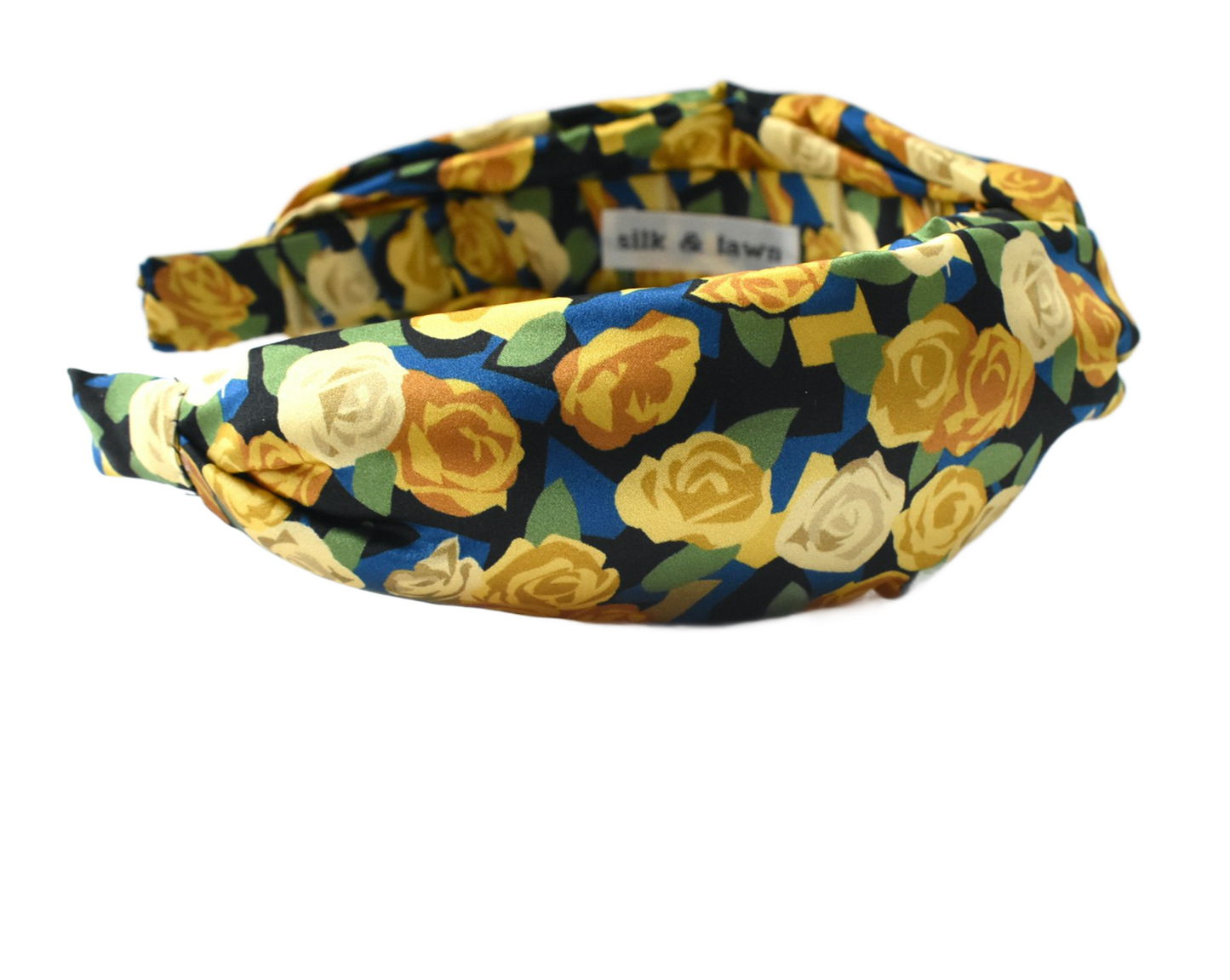 Silk Twisted Alice band - Liberty of London Stone Garden Yellow Rose 100% Silk Satin