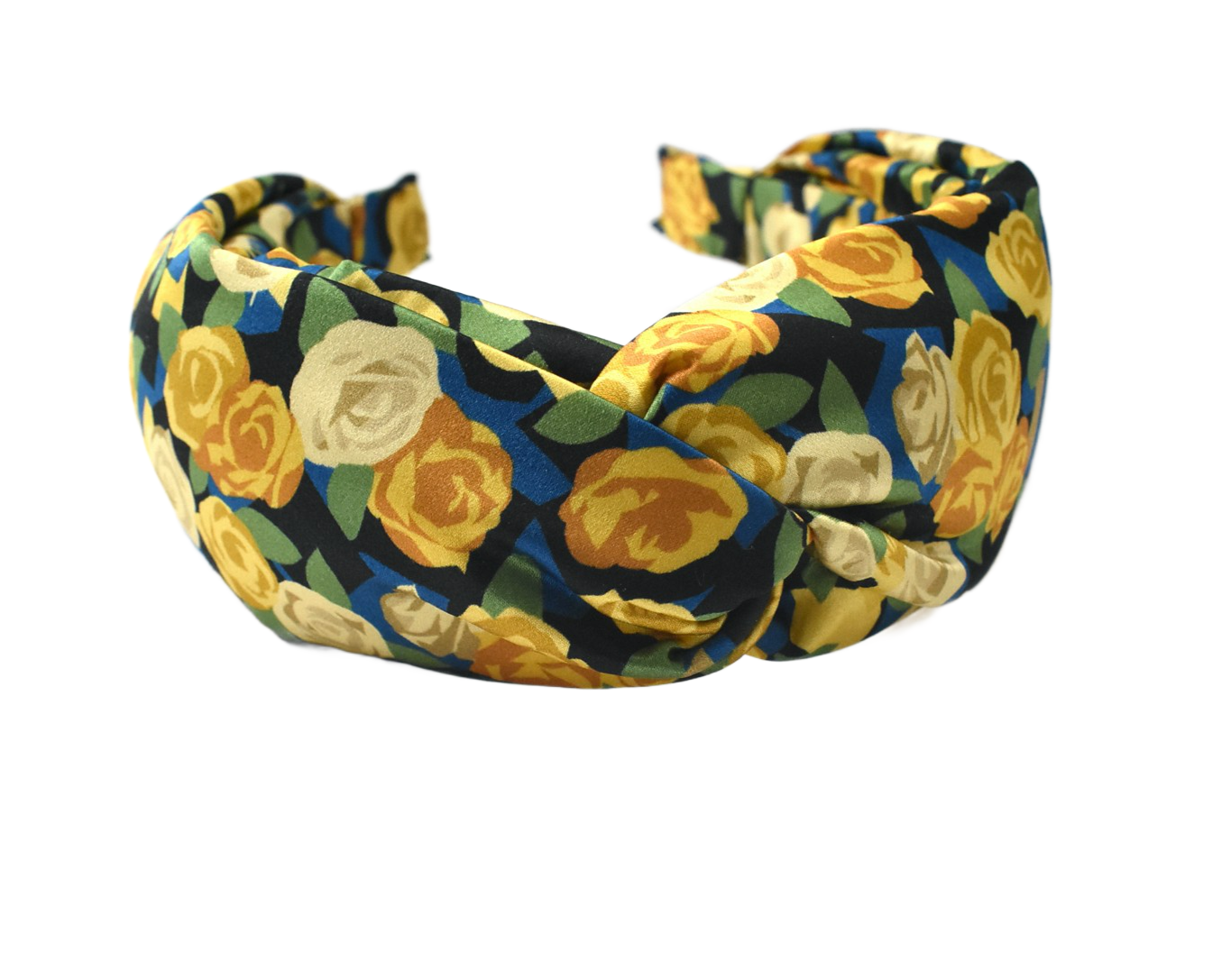 Silk Twisted Alice band - Liberty of London Stone Garden Yellow Rose 100% Silk Satin
