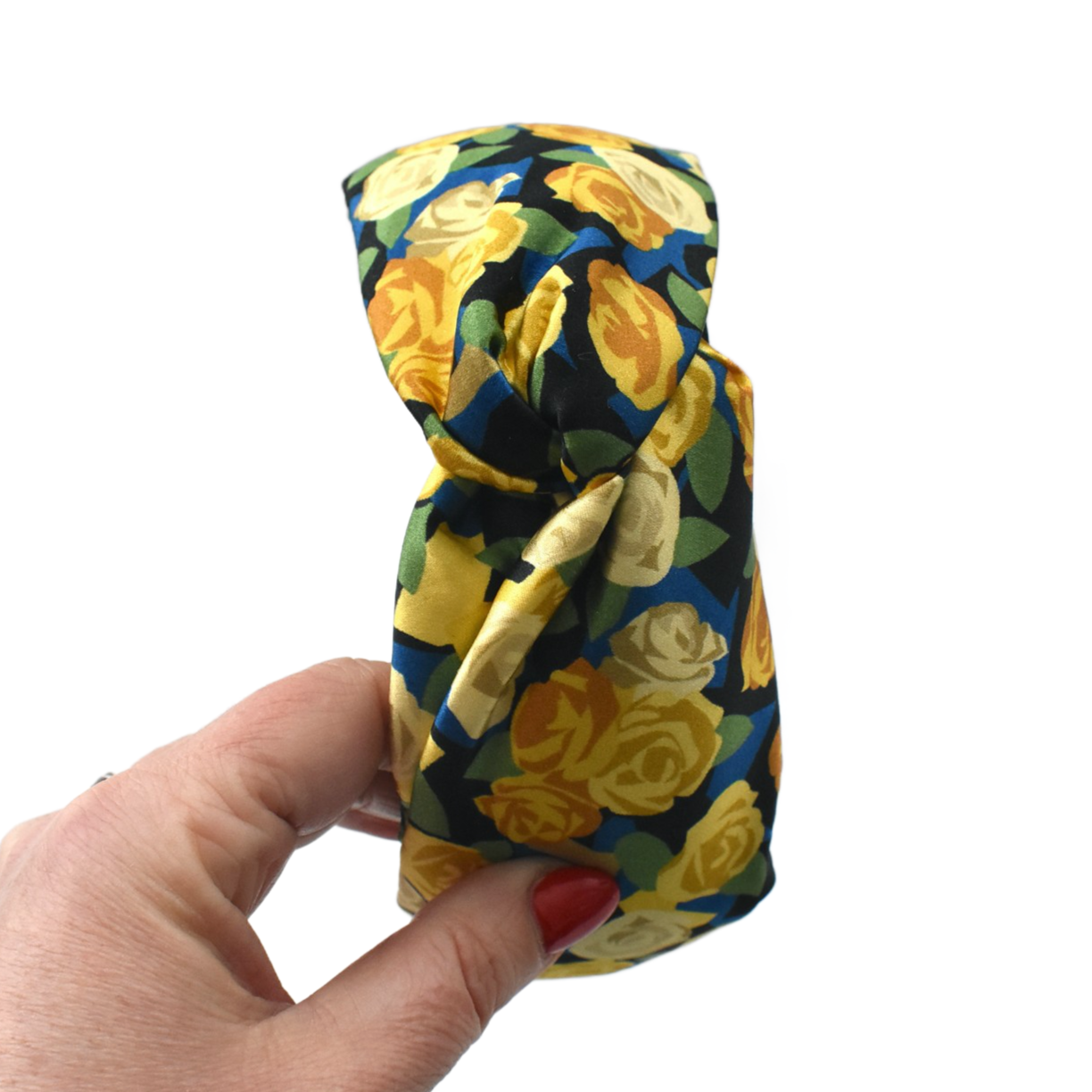Silk Twisted Alice band - Liberty of London Stone Garden Yellow Rose 100% Silk Satin