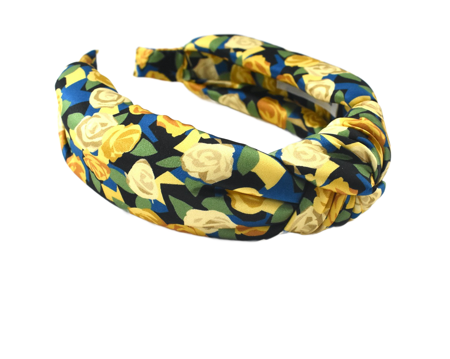 Luxury Silk Knot Alice band - Liberty of London Stone Garden - Yellow Rose 100% Silk Satin
