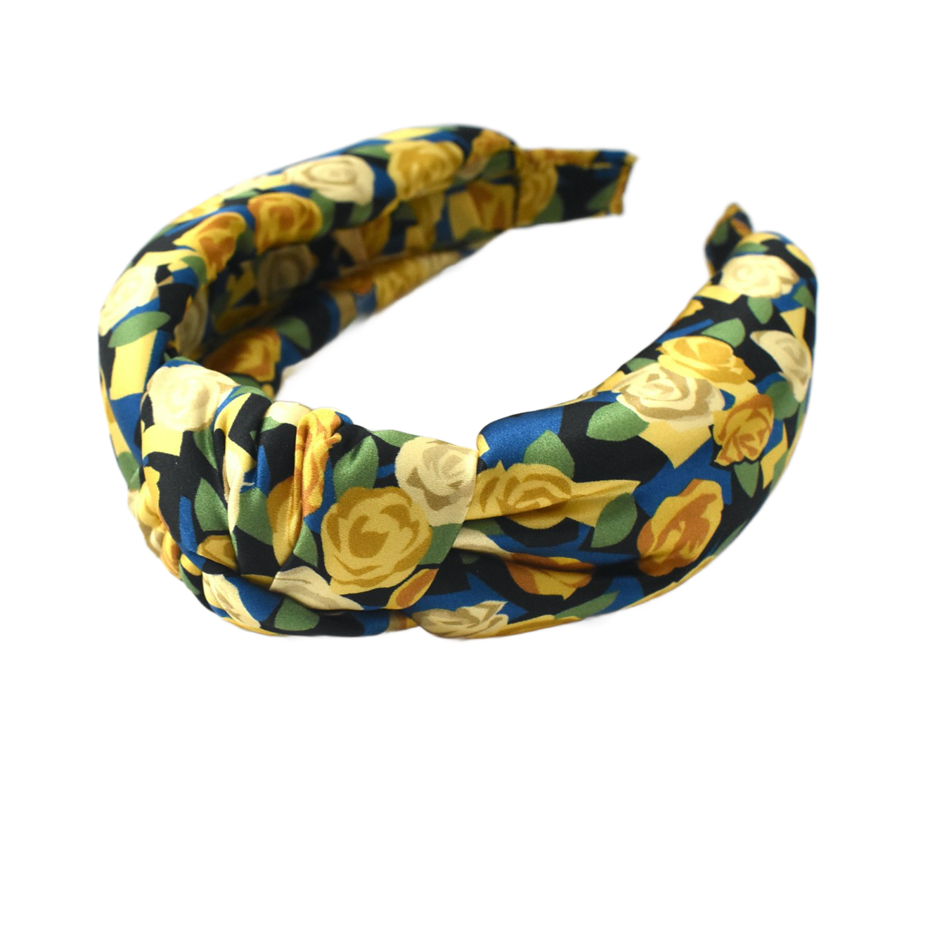 Luxury Silk Knot Alice band - Liberty of London Stone Garden - Yellow Rose 100% Silk Satin