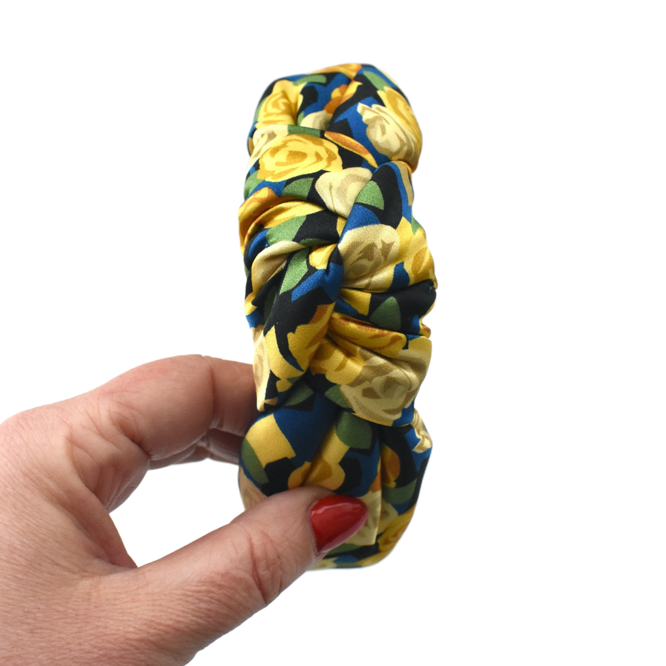 Luxury Silk Knot Alice band - Liberty of London Stone Garden - Yellow Rose 100% Silk Satin