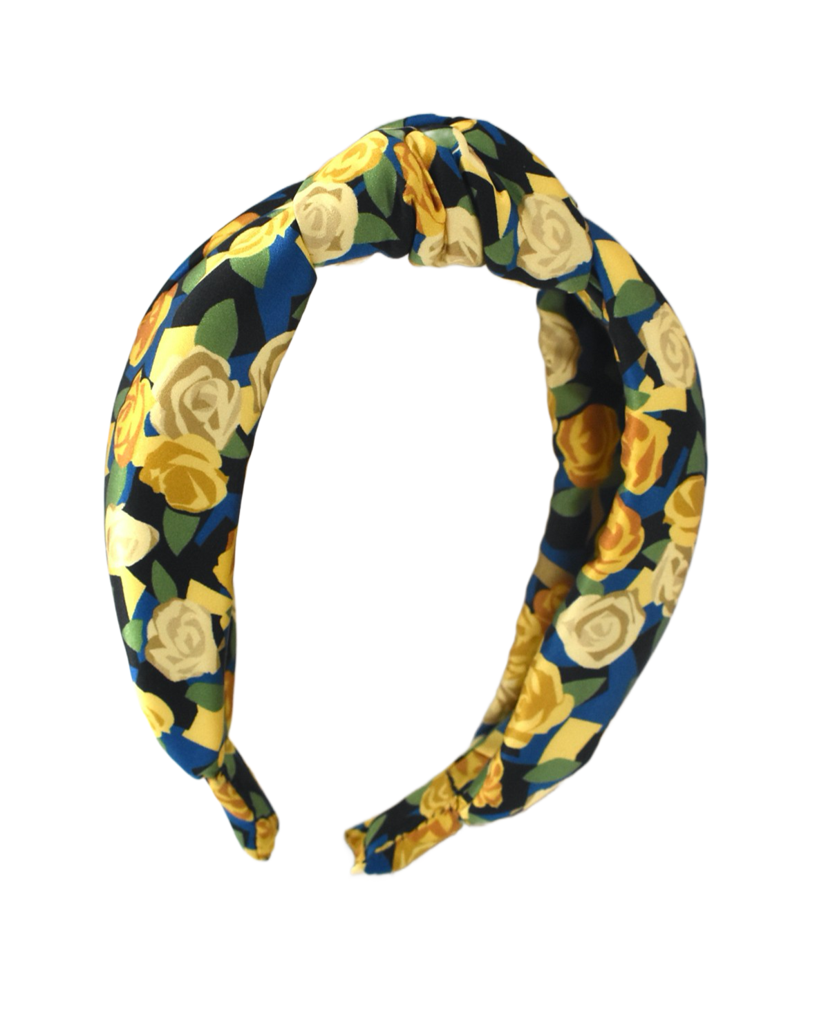 Luxury Silk Knot Alice band - Liberty of London Stone Garden - Yellow Rose 100% Silk Satin