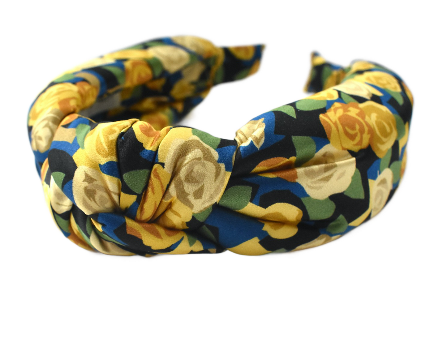Luxury Silk Knot Alice band - Liberty of London Stone Garden - Yellow Rose 100% Silk Satin