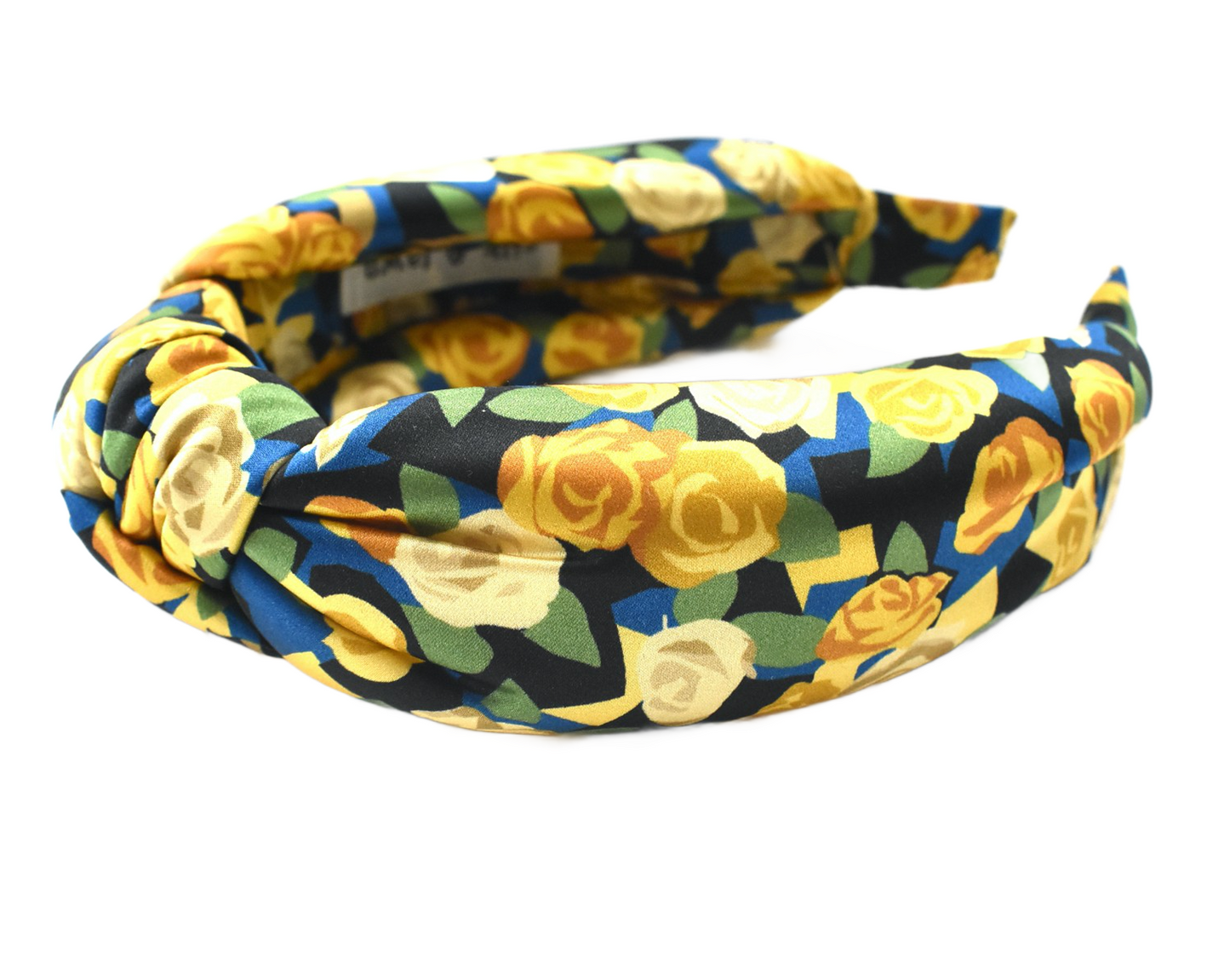 Luxury Silk Knot Alice band - Liberty of London Stone Garden - Yellow Rose 100% Silk Satin