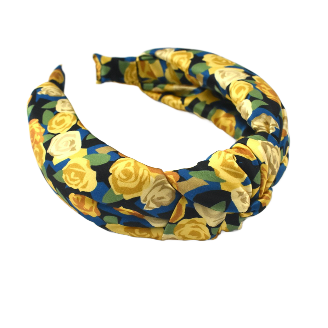 Luxury Silk Knot Alice band - Liberty of London Stone Garden - Yellow Rose 100% Silk Satin